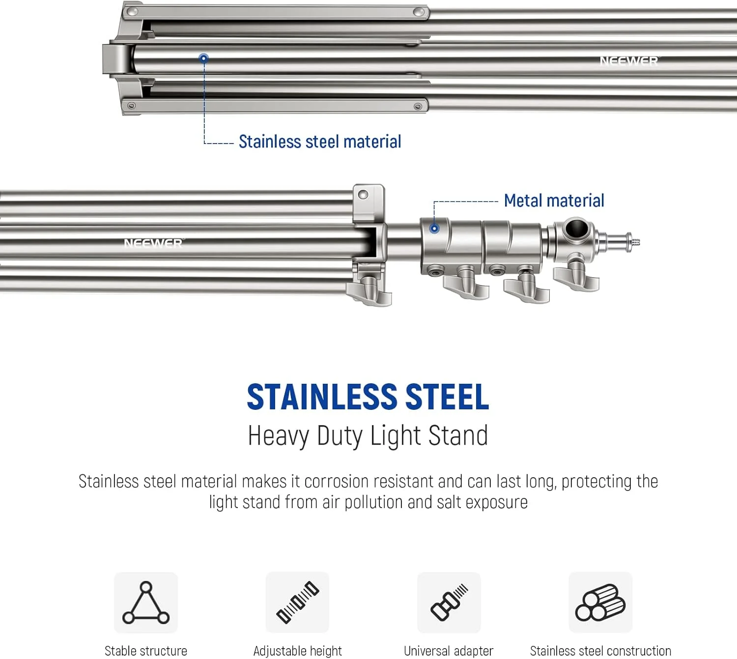 پایه نور استیل 2.2 متری NEEWER، سه پایه فنری سنگین عکاسی با آداپتور پیچ 1/4 اینچ به 3/8 اینچ برای فلاش، نور ویدئویی LED، رینگ لایت، مونولایت، سافت باکس پایه نور استیل 2.2 متری NEEWER، سه پایه فنری سنگین عکاسی با آداپتور پیچ 1/4 اینچ به 3/8 اینچ برای فلاش، نور ویدئویی LED، رینگ لایت، مونولایت، سافت باکس