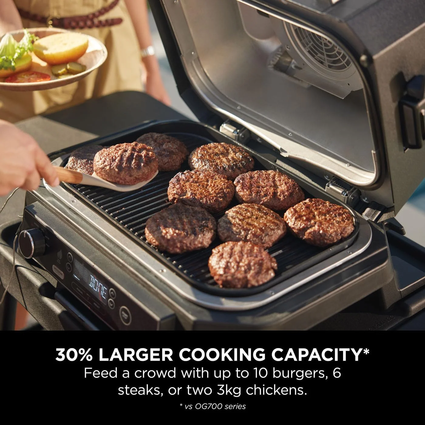 گریل و اسموکر برقی نینجا Woodfire Pro XL با پروب دیجیتال، گریل بزرگ 4 در 1 فضای باز و سرخ کن هوا با سیستم پخت هوشمند و پلت چوب، مشکی، OG850ME، 2 سال گارانتی