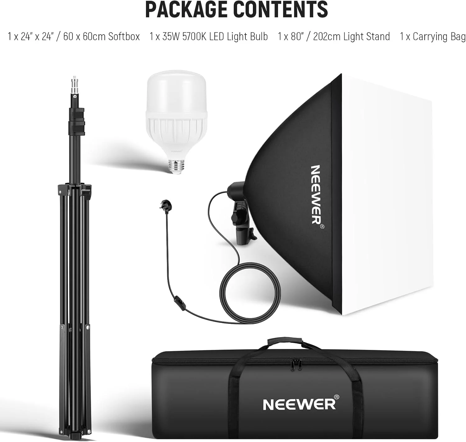 کیت نورپردازی سافت باکس معادل 350 وات NEEWER، لامپ LED 5700K، سافت باکس 24x24 اینچ با سوکت E27، کیت نورپردازی مداوم عکاسی، تجهیزات استودیوی عکس، NK300 کیت نورپردازی سافت باکس معادل 350 وات NEEWER، لامپ LED 5700K، سافت باکس 24x24 اینچ با سوکت E27، کیت نورپردازی مداوم عکاسی، تجهیزات استودیوی عکس، NK300