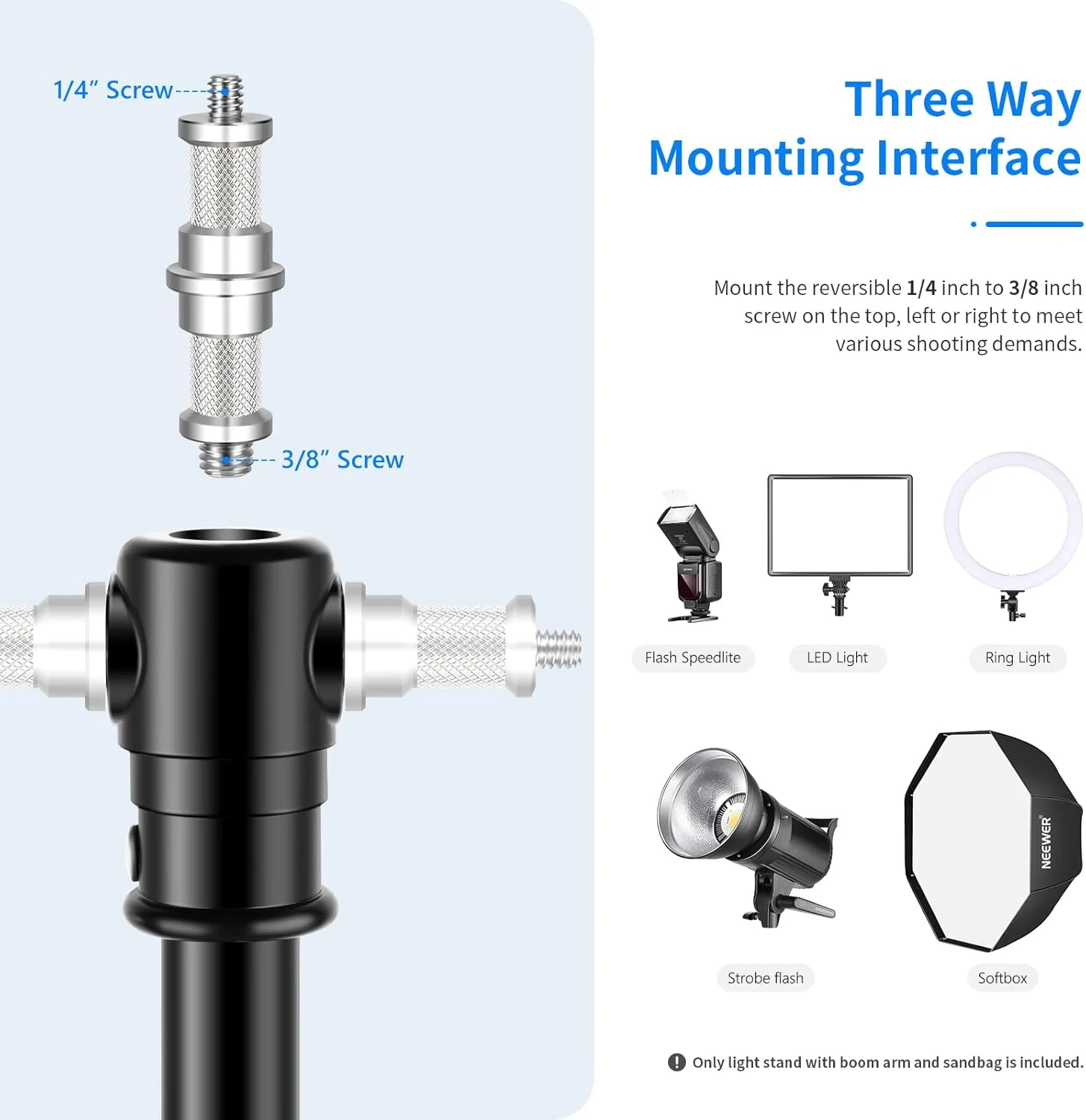 Neewer 2-in-1 Photography Light Stand, Aluminum Alloy 9.7ft Heavy Duty Tripod Stand with 3.8ft Boom Arm and Empty Sandbag for Video Light, Strobe, Reflector, Softbox for Studio Photo Video Shooting Neewer 2-in-1 Photography Light Stand, Aluminum Alloy 9.7ft Heavy Duty Tripod Stand with 3.8ft Boom Arm and Empty Sandbag for Video Light, Strobe, Reflector, Softbox for Studio Photo Video Shooting