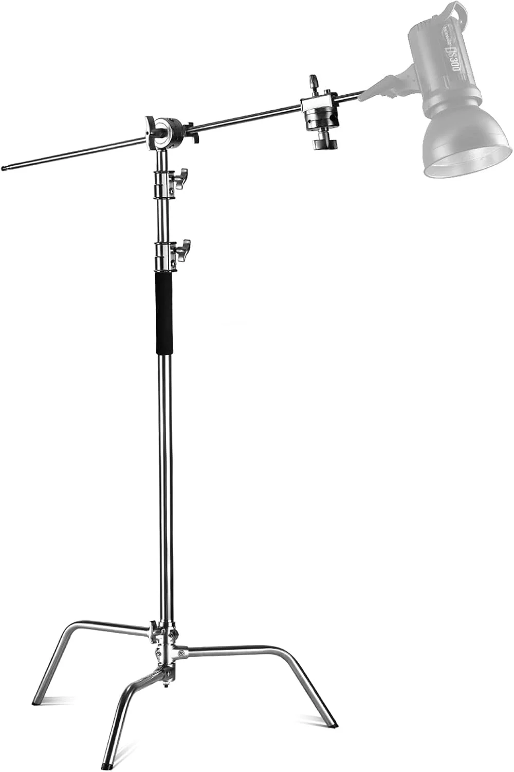 پایه C سنگین استیل ضد زنگ حرفه ای Neewer با بازوی بوم - حداکثر ارتفاع 331 سانتی متر / 11 فوت پایه نورپردازی عکاسی با بازوی نگهدارنده 120 سانتی متری / 4 فوت، 2 سر گیره برای استودیوی Monolight، سافت باکس، بازتابنده