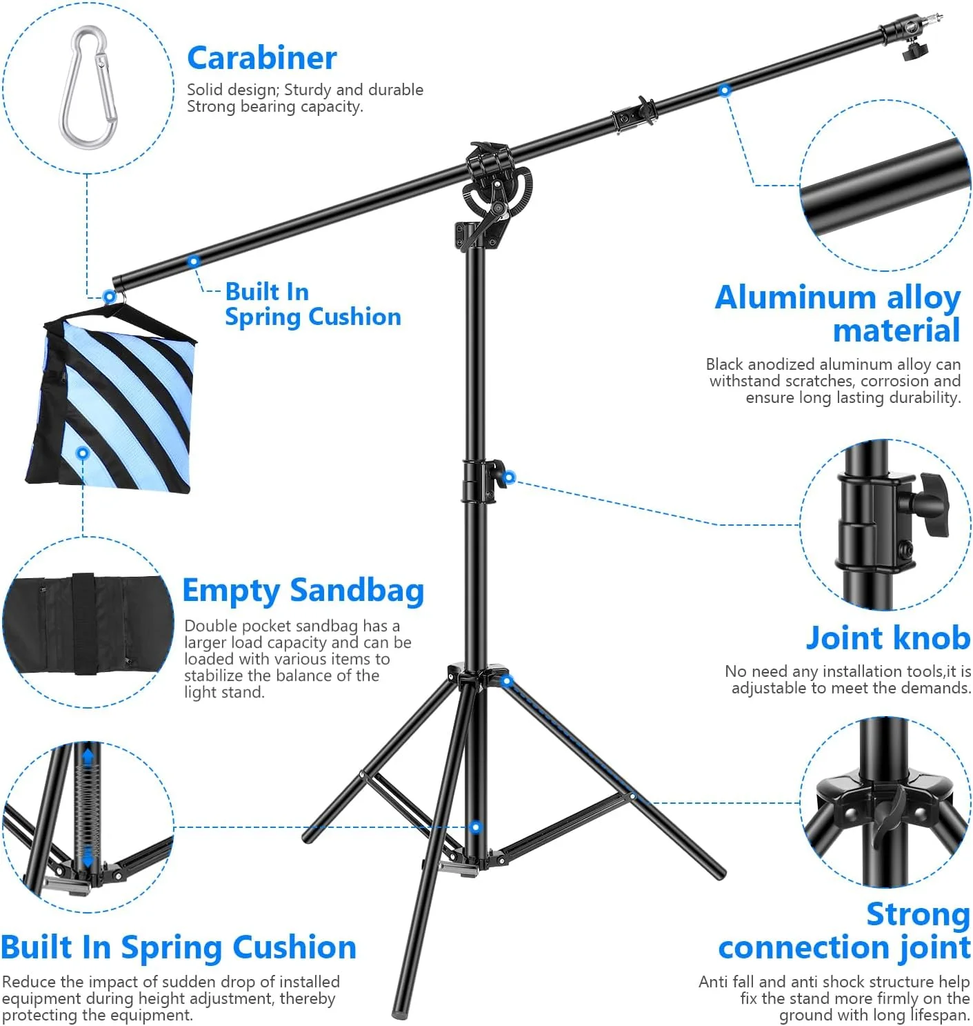 Neewer 2-in-1 Photography Light Stand, Aluminum Alloy 9.7ft Heavy Duty Tripod Stand with 3.8ft Boom Arm and Empty Sandbag for Video Light, Strobe, Reflector, Softbox for Studio Photo Video Shooting Neewer 2-in-1 Photography Light Stand, Aluminum Alloy 9.7ft Heavy Duty Tripod Stand with 3.8ft Boom Arm and Empty Sandbag for Video Light, Strobe, Reflector, Softbox for Studio Photo Video Shooting