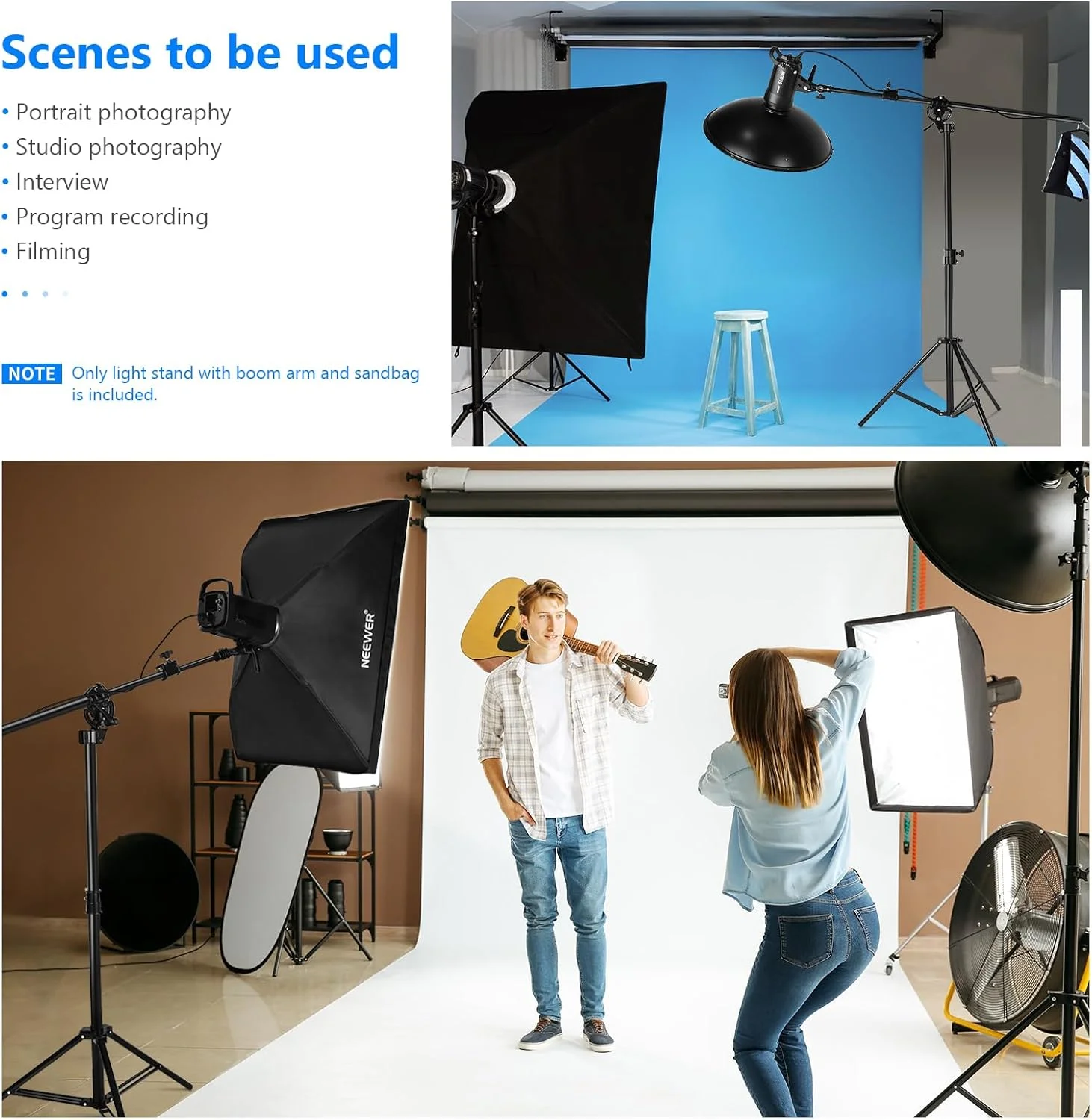 Neewer 2-in-1 Photography Light Stand, Aluminum Alloy 9.7ft Heavy Duty Tripod Stand with 3.8ft Boom Arm and Empty Sandbag for Video Light, Strobe, Reflector, Softbox for Studio Photo Video Shooting Neewer 2-in-1 Photography Light Stand, Aluminum Alloy 9.7ft Heavy Duty Tripod Stand with 3.8ft Boom Arm and Empty Sandbag for Video Light, Strobe, Reflector, Softbox for Studio Photo Video Shooting