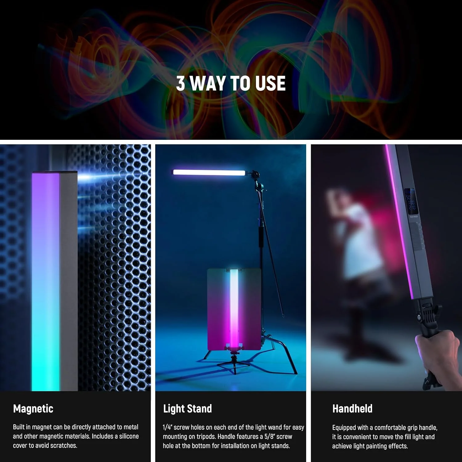 چراغ استیک تیوب LED RGB2 نیور با بارندور فلزی، دسته، نوار لمسی/کنترل APP/2.4G، چراغ ویدئویی RGB دستی مغناطیسی قابل شارژ، نورپردازی عکاسی قابل تنظیم 2500K-10000K CRI98+، 18 صحنه چراغ استیک تیوب LED RGB2 نیور با بارندور فلزی، دسته، نوار لمسی/کنترل APP/2.4G، چراغ ویدئویی RGB دستی مغناطیسی قابل شارژ، نورپردازی عکاسی قابل تنظیم 2500K-10000K CRI98+، 18 صحنه