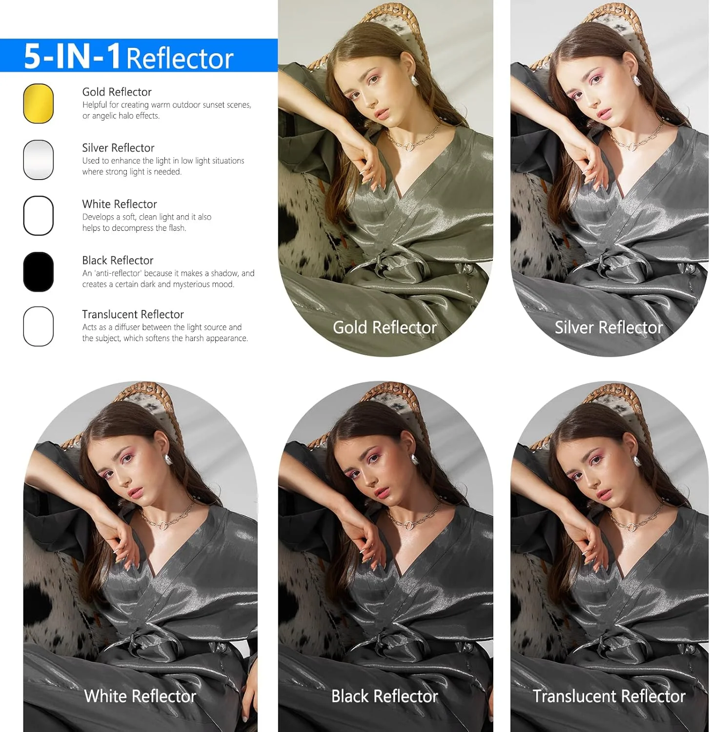 رفلکتور نورپردازی عکاسی چند منظوره 5 در 1 نیور، تاشو و قابل حمل، بیضی 60x90 سانتی متر به همراه کیف حمل برای استودیو عکاسی رفلکتور نورپردازی عکاسی چند منظوره 5 در 1 نیور، تاشو و قابل حمل، بیضی 60x90 سانتی متر به همراه کیف حمل برای استودیو عکاسی