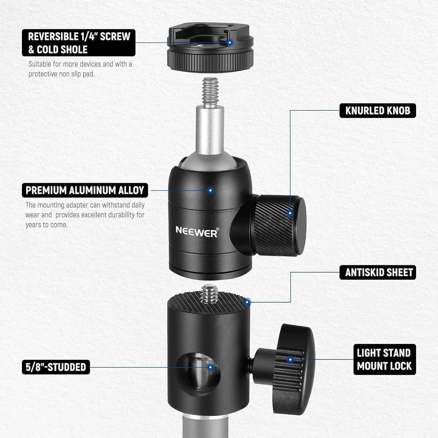 آداپتور نصب پایه نور NEEWER با کفشک سرد و سر توپی کوچک پیچ 1/4 اینچی، صفحه نصب برگشت پذیر برای مانیتور دوربین نور حلقه ای، مناسب برای پایه نور سر صاف/بازوی بوم/پایه C، حداکثر بار 10 کیلوگرم/22 پوند آداپتور نصب پایه نور NEEWER با کفشک سرد و سر توپی کوچک پیچ 1/4 اینچی، صفحه نصب برگشت پذیر برای مانیتور دوربین نور حلقه ای، مناسب برای پایه نور سر صاف/بازوی بوم/پایه C، حداکثر بار 10 کیلوگرم/22 پوند