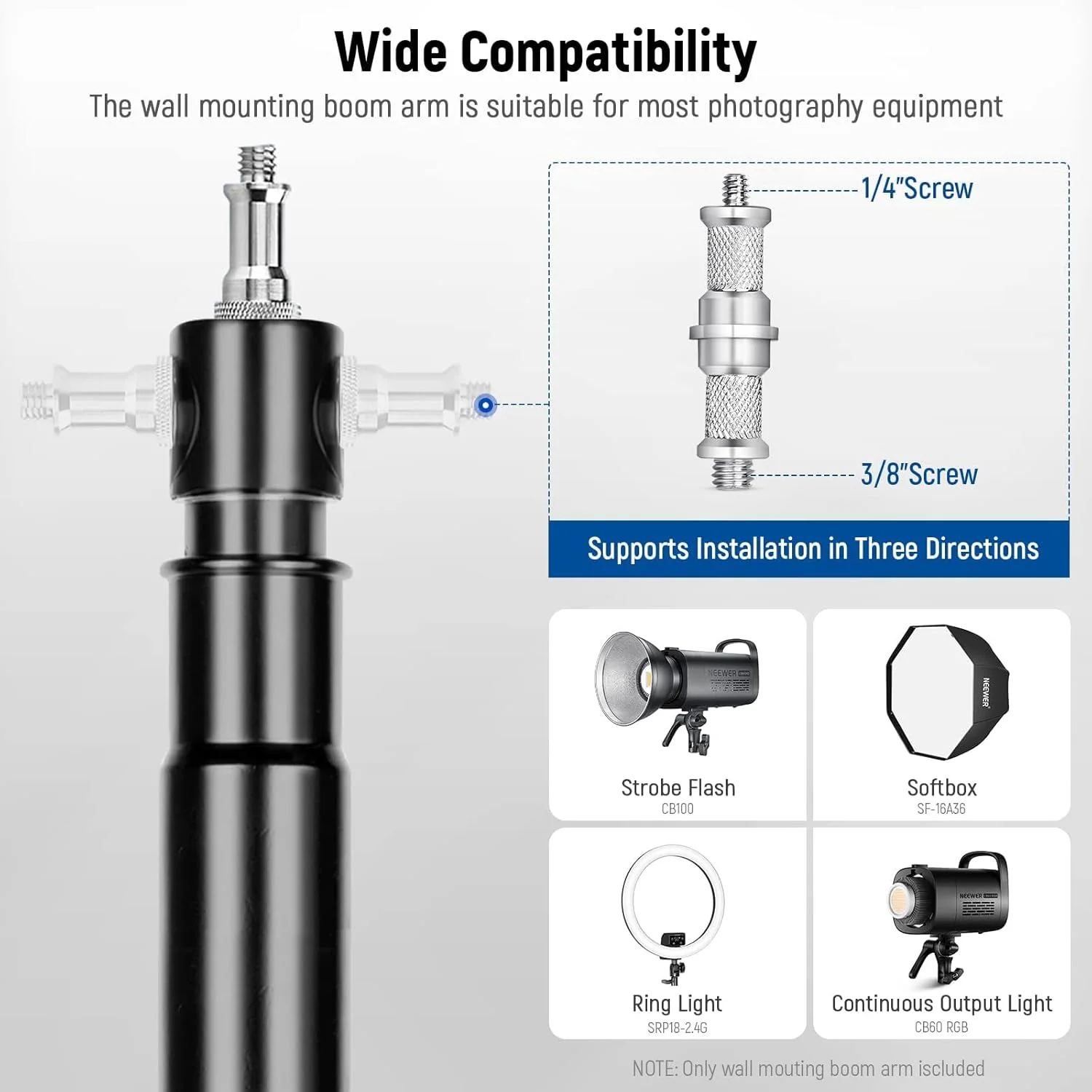 بازوی بوم مثلثی نصب شده روی دیوار Neewer برای نور استروب عکاسی، مونولایت، سافت باکس، چتر، رفلکتور و رینگ لایت، پشتیبانی از چرخش 180 درجه، حداکثر طول 4 فوت/125 سانتی متر (مشکی) بازوی بوم مثلثی نصب شده روی دیوار Neewer برای نور استروب عکاسی، مونولایت، سافت باکس، چتر، رفلکتور و رینگ لایت، پشتیبانی از چرخش 180 درجه، حداکثر طول 4 فوت/125 سانتی متر (مشکی)