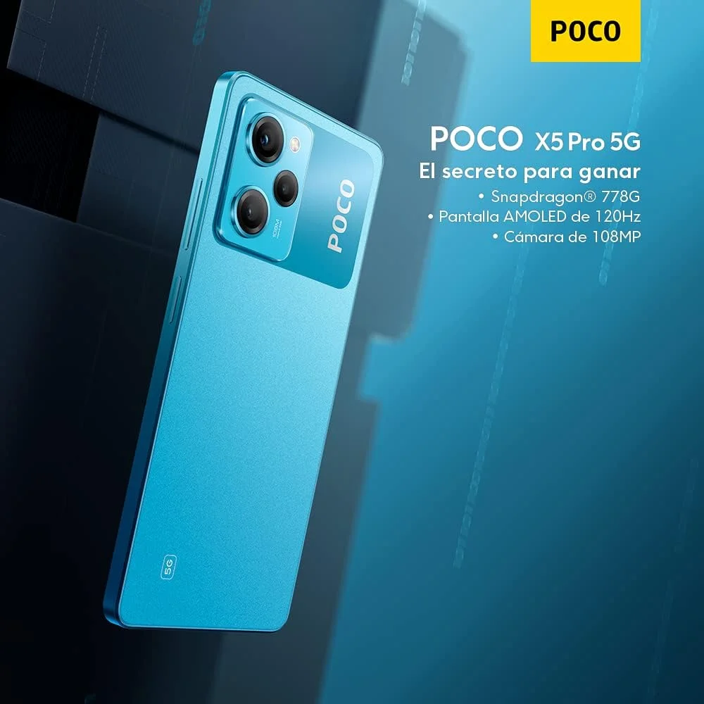 گوشی موبایل شیائومی Poco X5 PRO 5G + 4G Volte Global Unlocked با حافظه 128 گیگابایت + رم 6 گیگابایت GSM 6.67 اینچ دوربین سه گانه 108 مگاپیکسلی (فقط برای بازار Tmobile Mint Tello USA) + (بسته شارژر سریع 51 واتی خودرو) (آبی) گوشی موبایل شیائومی Poco X5 PRO 5G + 4G Volte Global Unlocked با حافظه 128 گیگابایت + رم 6 گیگابایت GSM 6.67 اینچ دوربین سه گانه 108 مگاپیکسلی (فقط برای بازار Tmobile Mint Tello USA) + (بسته شارژر سریع 51 واتی خودرو) (آبی)