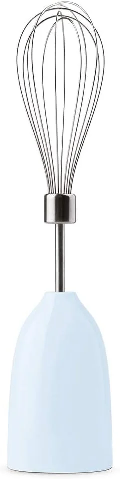 مخلوط کن دستی اسمگ مدل Hbf02Pbuk، طراحی به سبک دهه 50، به همراه لوازم جانبی، سرعت متغیر، عملکرد توربو، تیغه های استیل ضد زنگ با سیستم Flow Blend، آبی پاستیلی، 1 سال گارانتی