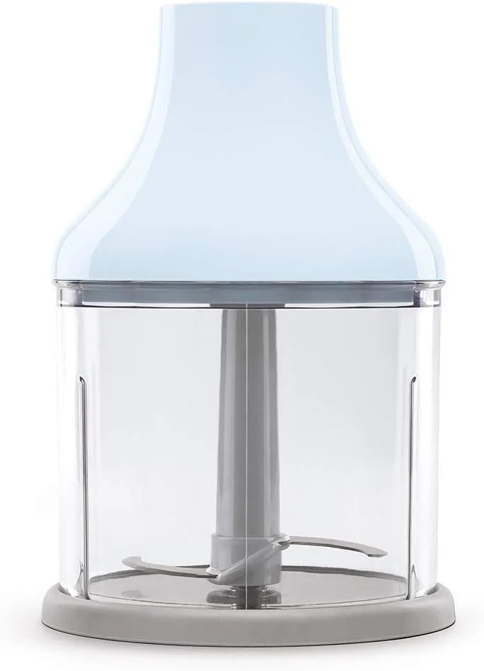 مخلوط کن دستی اسمگ مدل Hbf02Pbuk، طراحی به سبک دهه 50، به همراه لوازم جانبی، سرعت متغیر، عملکرد توربو، تیغه های استیل ضد زنگ با سیستم Flow Blend، آبی پاستیلی، 1 سال گارانتی