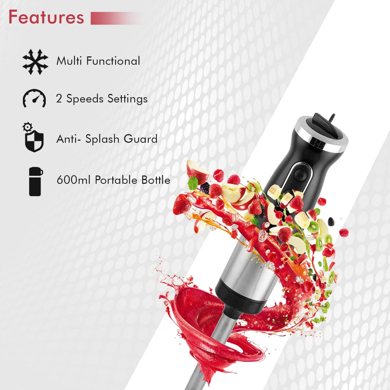 مخلوط کن دستی 2 در 1 Geepas 500W | مجموعه غذایی مخلوط کن دستی غوطه وری | خردکن/غذاساز دستی | ایده آل برای اسموتی ها، شیک ها، غذای کودک، سوپ، آسیاب کردن سبزیجات و میوه ها.Y