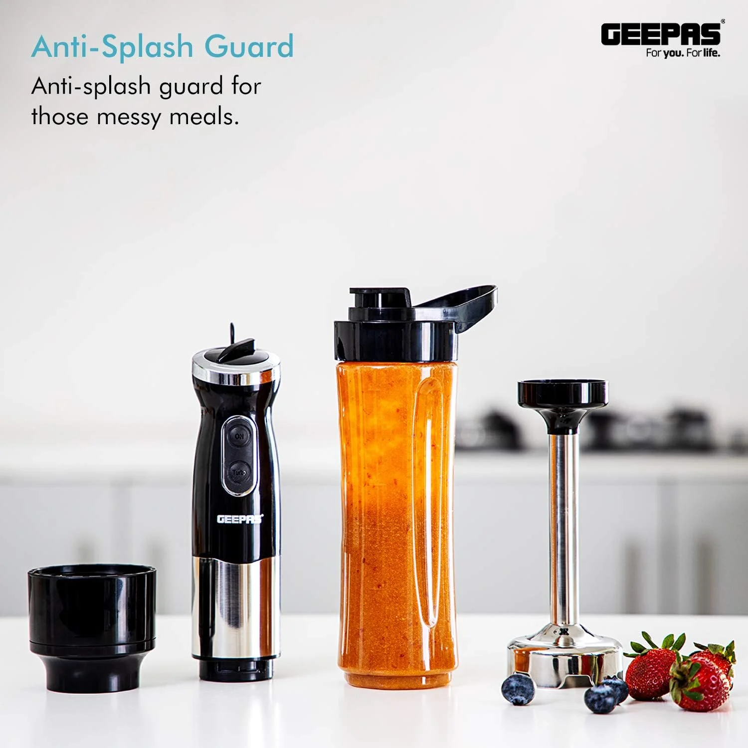 مخلوط کن دستی 2 در 1 Geepas 500W | مجموعه غذایی مخلوط کن دستی غوطه وری | خردکن/غذاساز دستی | ایده آل برای اسموتی ها، شیک ها، غذای کودک، سوپ، آسیاب کردن سبزیجات و میوه ها.Y