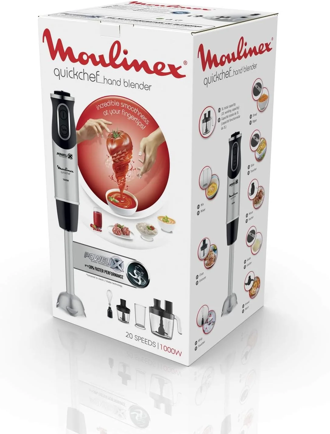 مخلوط کن دستی مولینکس | مخلوط کن میله ای Quickchef | 1000 وات | غذاساز 3 لیتری + خردکن 500 میلی لیتری | 2 سال گارانتی | DD65J827