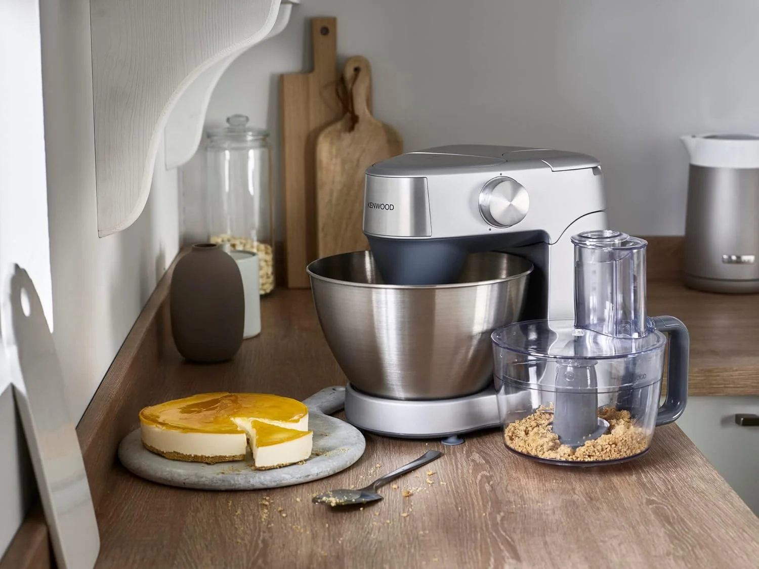 میکسر ایستاده کنوود، غذاساز، ماشین آشپزخانه PROSPERO+ 1000W با کاسه استیل ضد زنگ 4.3 لیتری، K-Beater، همزن، خمیرزن، مخلوط کن شیشه ای، چرخ گوشت، غذاساز، آبمیوه گیری، آسیاب چند منظوره KHC29.W0SI نقره ای