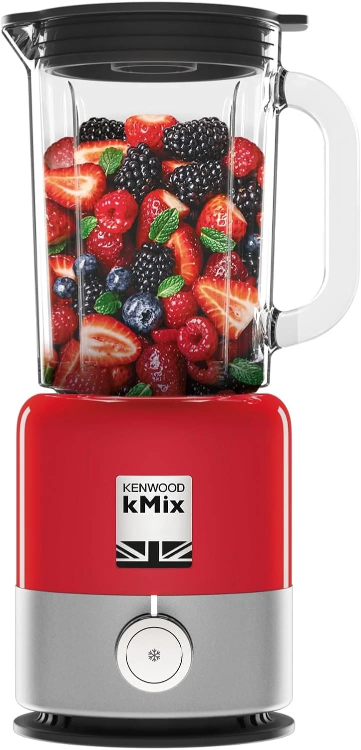 مخلوط کن شیشه ای ممتاز KENWOOD سری kMix با موتور قدرتمند 800 وات، ظرفیت بزرگ 1.6 لیتری، لیوان شیشه ای ThermoResist بدون بو، تیغه های MultiZone - ایده آل برای مخلوط کردن و اسموتی BLX750RD قرمز