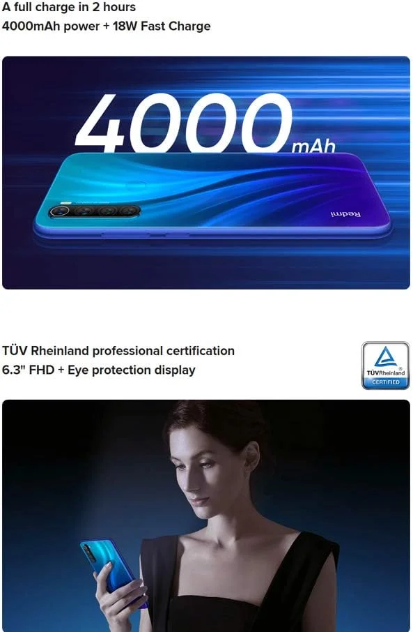 گوشی موبایل شیائومی Redmi Note 8، 6.3 اینچ، دو سیم کارت، 64 گیگابایت، 4 گیگابایت رم، آبی نپتون