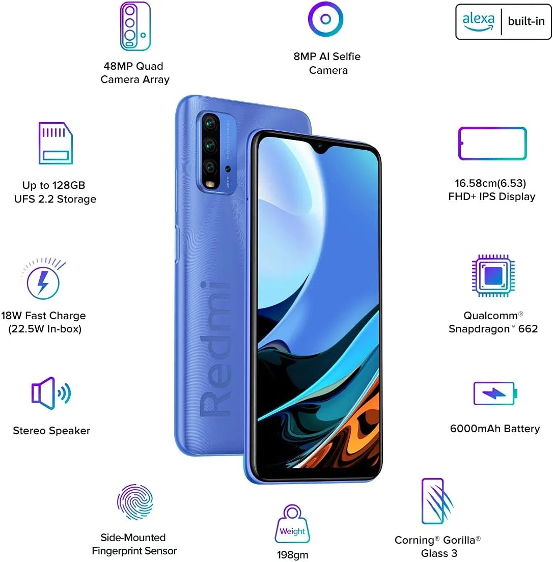 گوشی موبایل شیائومی Redmi 9 Power (آبی آتشین، 4 گیگابایت رم، 64 گیگابایت حافظه داخلی) - باتری 6000 میلی آمپر | صفحه نمایش FHD+ | دوربین چهارگانه 48 مگاپیکسل