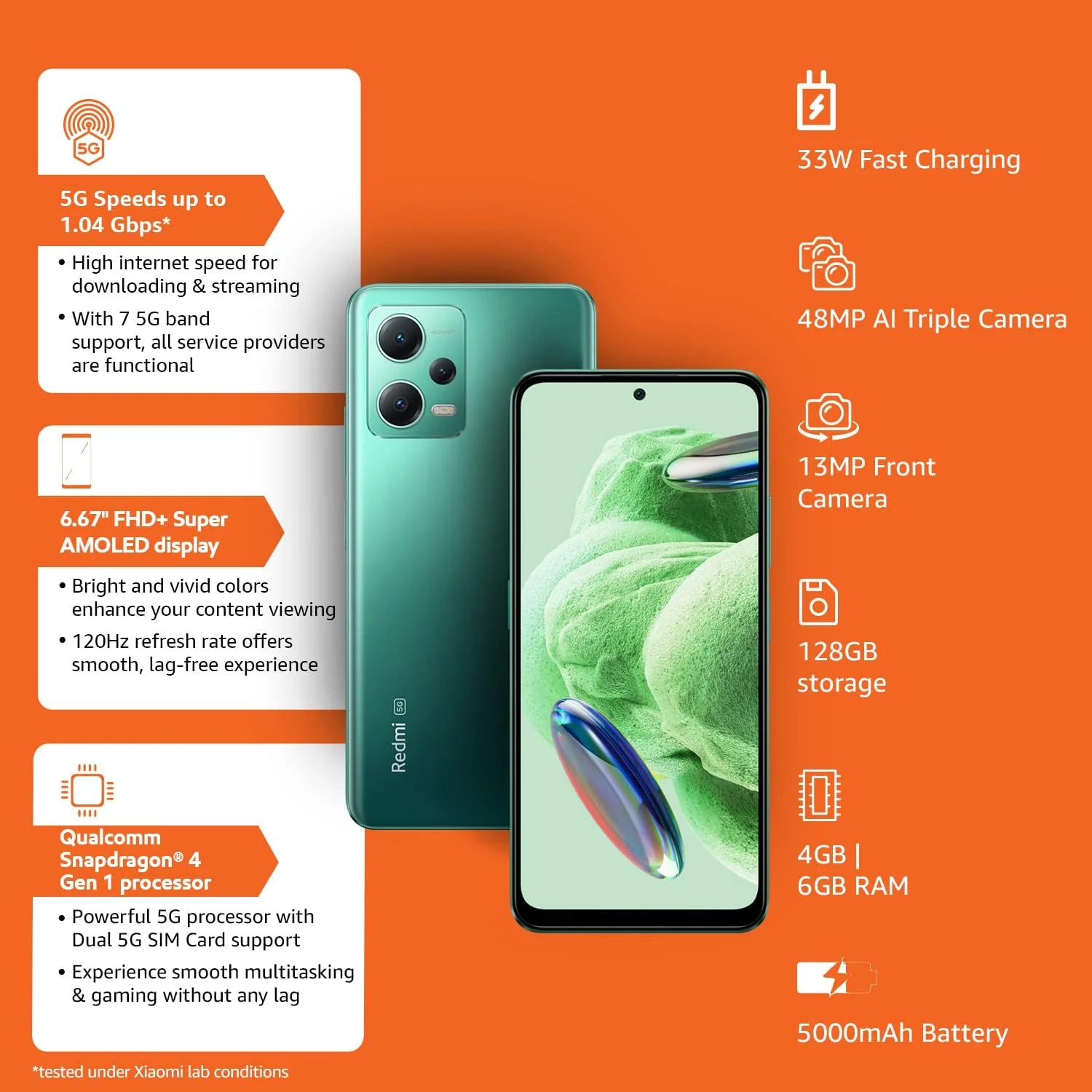 گوشی موبایل شیائومی Redmi Note 12 5G رنگ سبز مات با 6 گیگابایت رم و 128 گیگابایت حافظه داخلی | اولین گوشی با نمایشگر 120 هرتز Super AMOLED و پردازنده Snapdragon® 4 Gen 1 | دوربین سه گانه 48 مگاپیکسلی با هوش مصنوعی