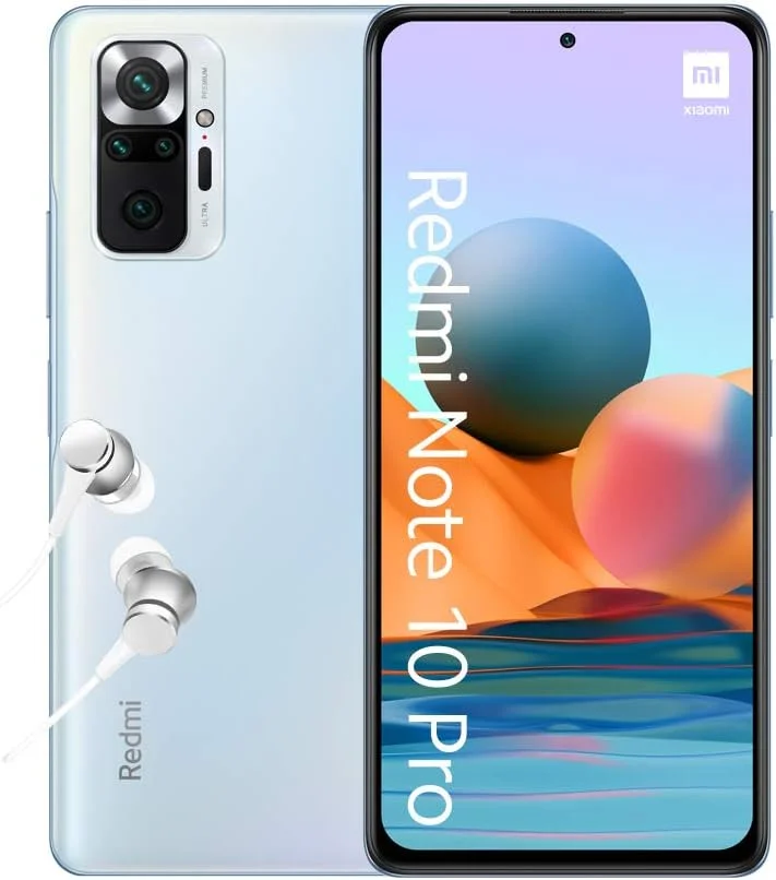 شیائومی Redmi Note 10 Pro - گوشی هوشمند 6+64 گیگابایت، صفحه نمایش 6.67 اینچی 120 هرتز AMOLED DotDisplay، اسنپدراگون 732G، دوربین چهارگانه 108 مگاپیکسلی، 5020 میلی آمپر ساعت، آبی یخچالی (نسخه انگلستان + 2 سال گارانتی)