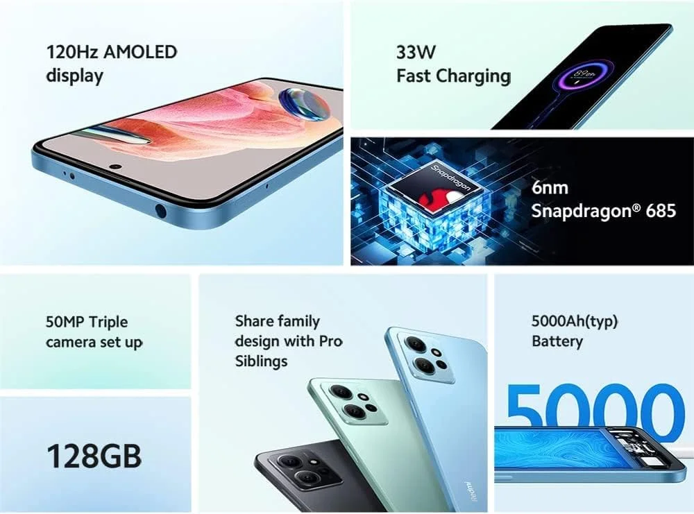 گوشی موبایل شیائومی Redmi Note 12 (طلایی طلوع خورشید، 8 گیگابایت رم، 128 گیگابایت حافظه داخلی) - نمایشگر AMOLED 120 هرتز روان | پردازنده قدرتمند Snapdragon® | دوربین سه گانه 50 مگاپیکسلی AI | شارژ سریع 33 واتی