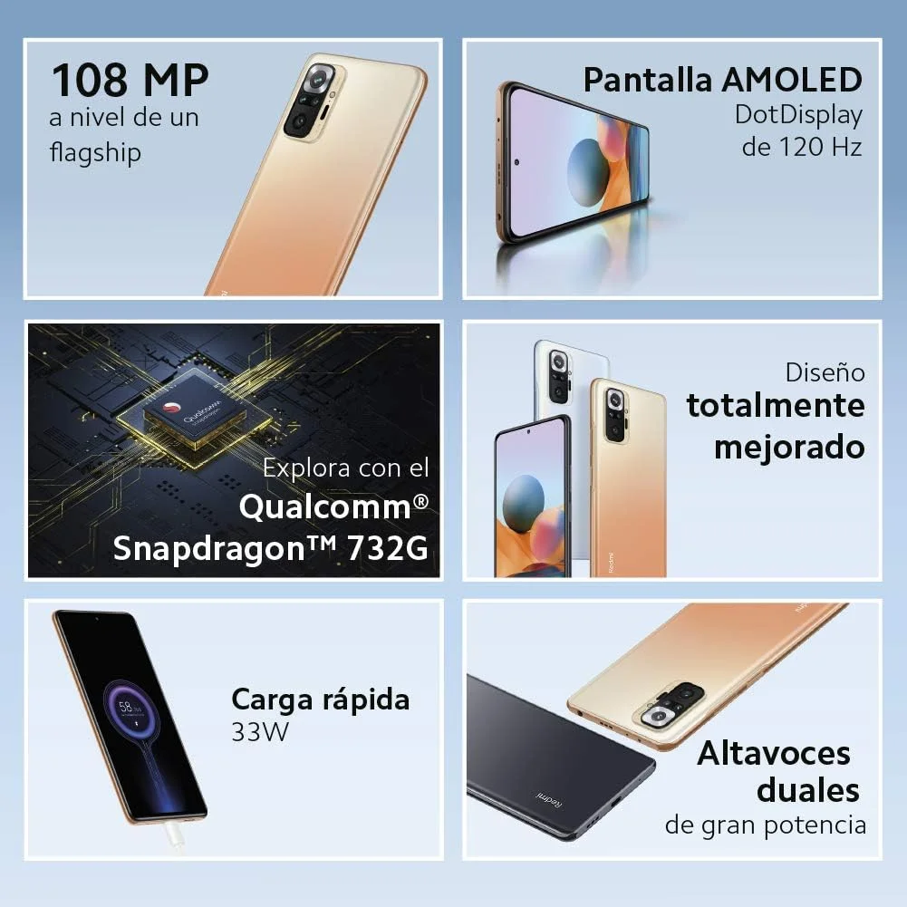 گوشی موبایل شیائومی Redmi Note 10 Pro - حافظه 128 گیگابایت + رم 6 گیگابایت، صفحه نمایش 6.67 اینچی 120 هرتز AMOLED DotDisplay، پردازنده Snapdragon 732G، دوربین چهارگانه 108 مگاپیکسلی، باتری 5020 میلی آمپر، رنگ Gradient Bronze (نسخه انگلستان + 2 سال گارانتی)