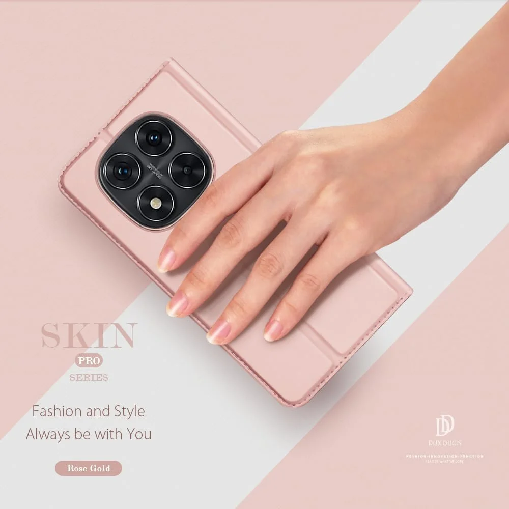 کیف چرمی سری Skin Pro DUX DUCIS برای گوشی شیائومی Redmi Note 14 Pro 5G - کیف پول چرمی باریک با جای کارت، قفل مغناطیسی، عملکرد استند و محافظت ضد ضربه - آبی