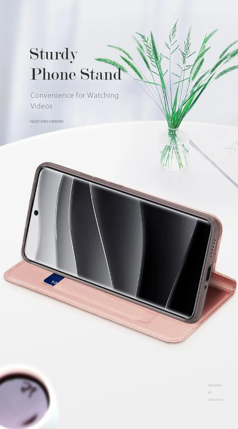 کیف چرمی سری Skin Pro DUX DUCIS برای گوشی شیائومی Redmi Note 14 Pro 5G - کیف پول چرمی باریک با جای کارت، قفل مغناطیسی، عملکرد استند و محافظت ضد ضربه - آبی