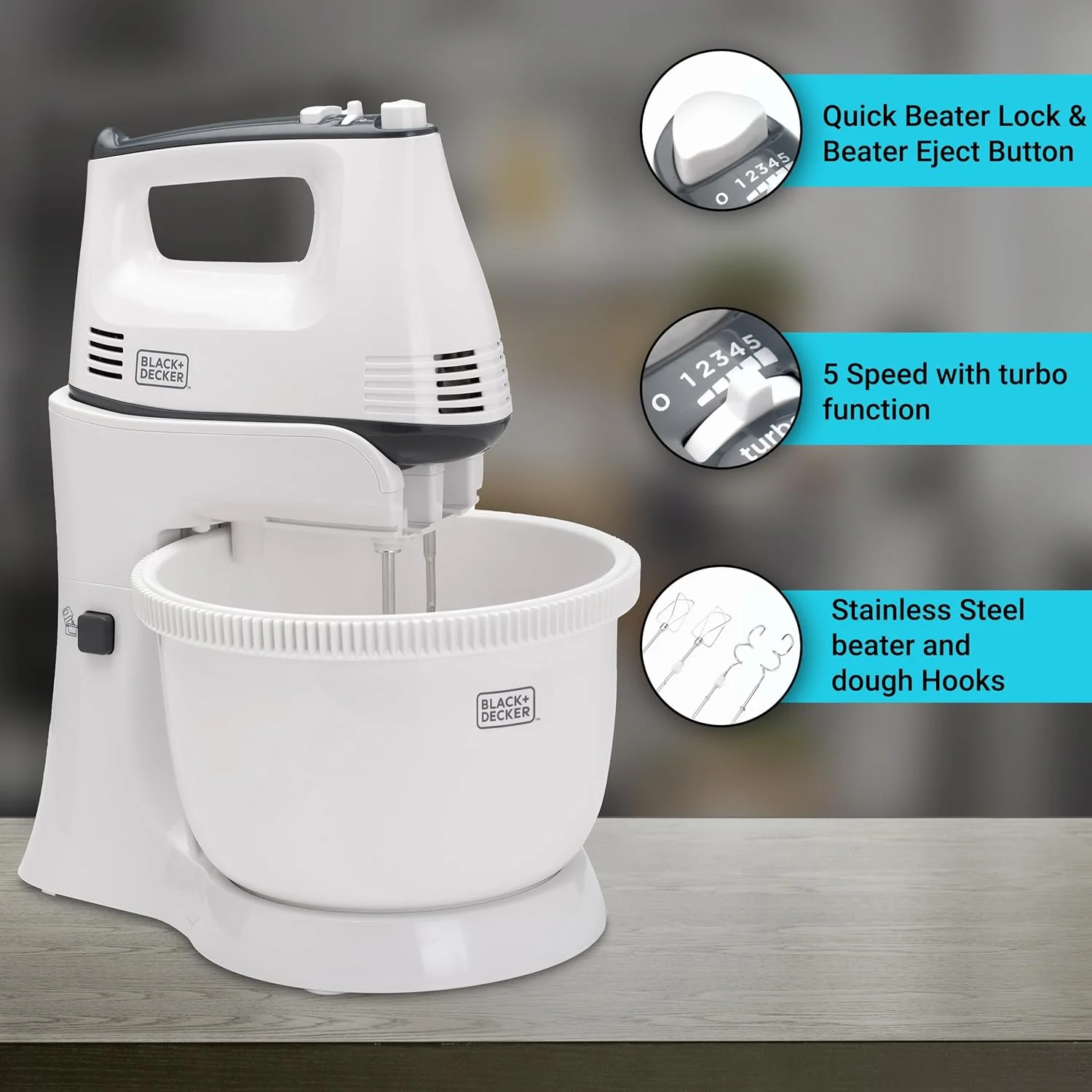 مخلوط کن کاسه دار و پایه دار چند منظوره 5 سرعته 300 وات Black & Decker، سفید - M700، 2 سال گارانتی