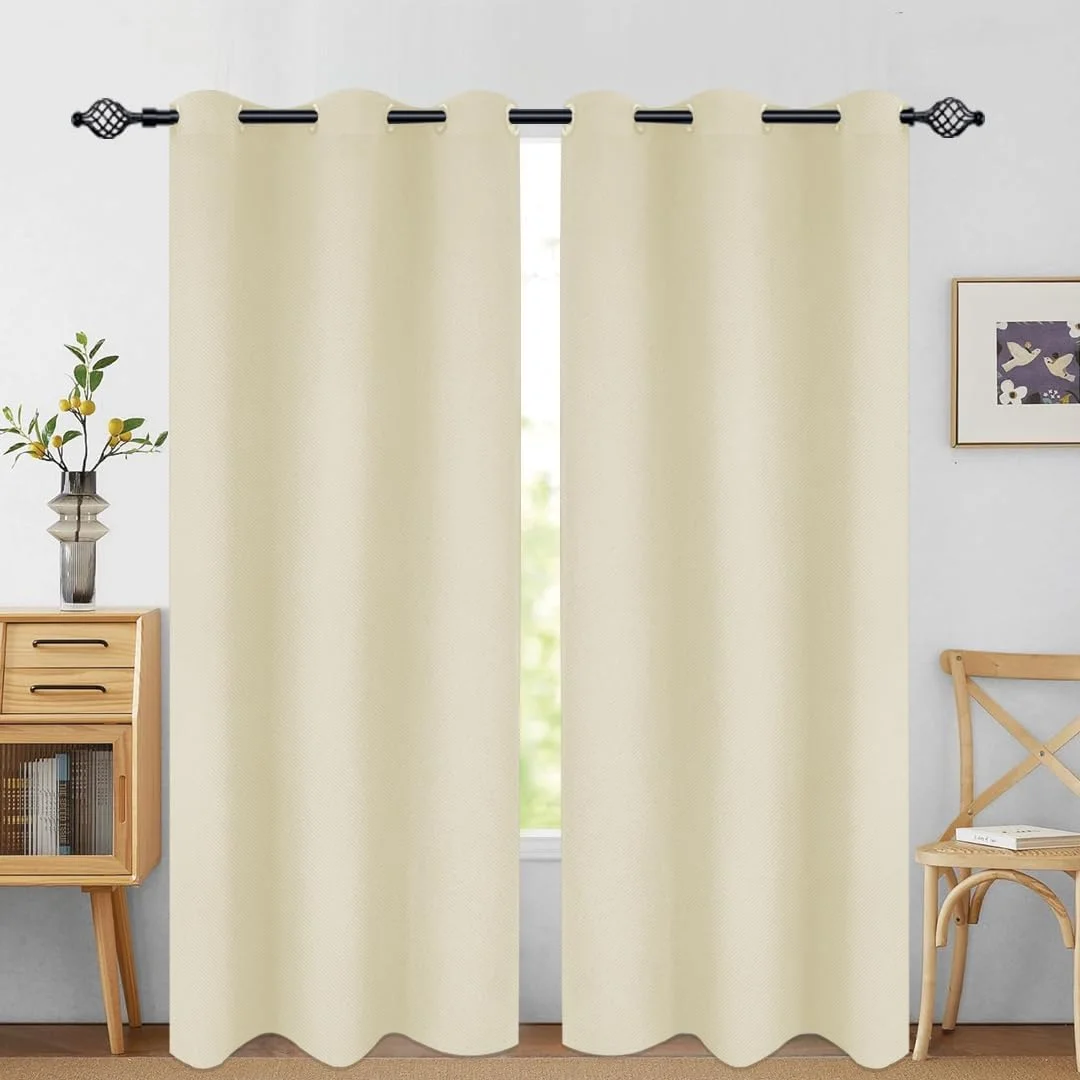 پرده های خاموشی Bonkaso برای اتاق خواب و اتاق نشیمن، پرده های حرارتی عایق کننده و مسدود کننده نور اتاق با حلقه های فلزی، پرده های مسدود کننده صدا و نور خورشید، مجموعه 2 عددی (180 طول x 132 عرض سانتی متر، بژ)