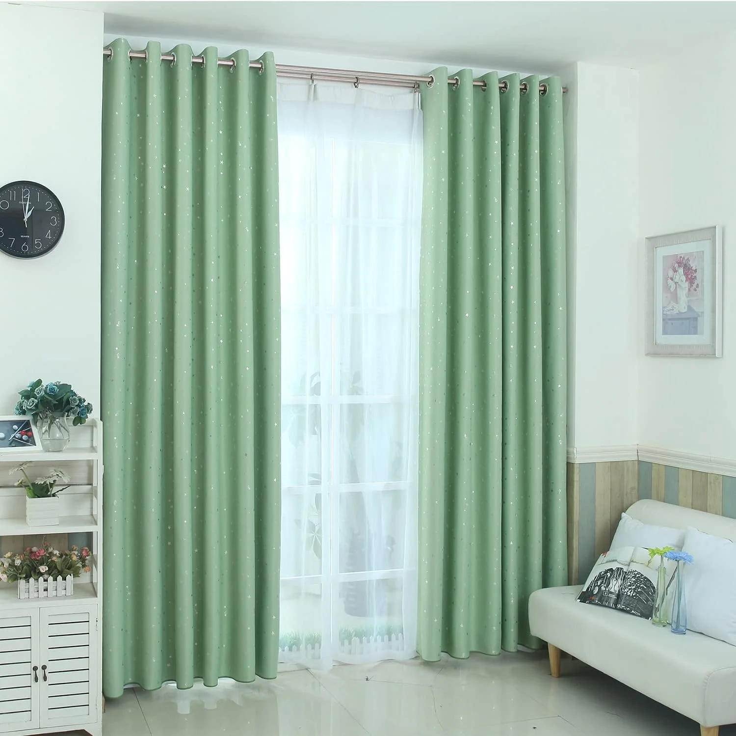 پرده های خاموشی کودکانه، 1 عدد پنل 100% ستاره ای با حلقه های فلزی، پرده های عایق حرارتی برای مسدود کردن نور، پرده های چاپی تیره کننده برای اتاق نشیمن اتاق خواب (200x270 سانتی متر، سبز) پرده های خاموشی کودکانه، 1 عدد پنل 100% ستاره ای با حلقه های فلزی، پرده های عایق حرارتی برای مسدود کردن نور، پرده های چاپی تیره کننده برای اتاق نشیمن اتاق خواب (200x270 سانتی متر، سبز)