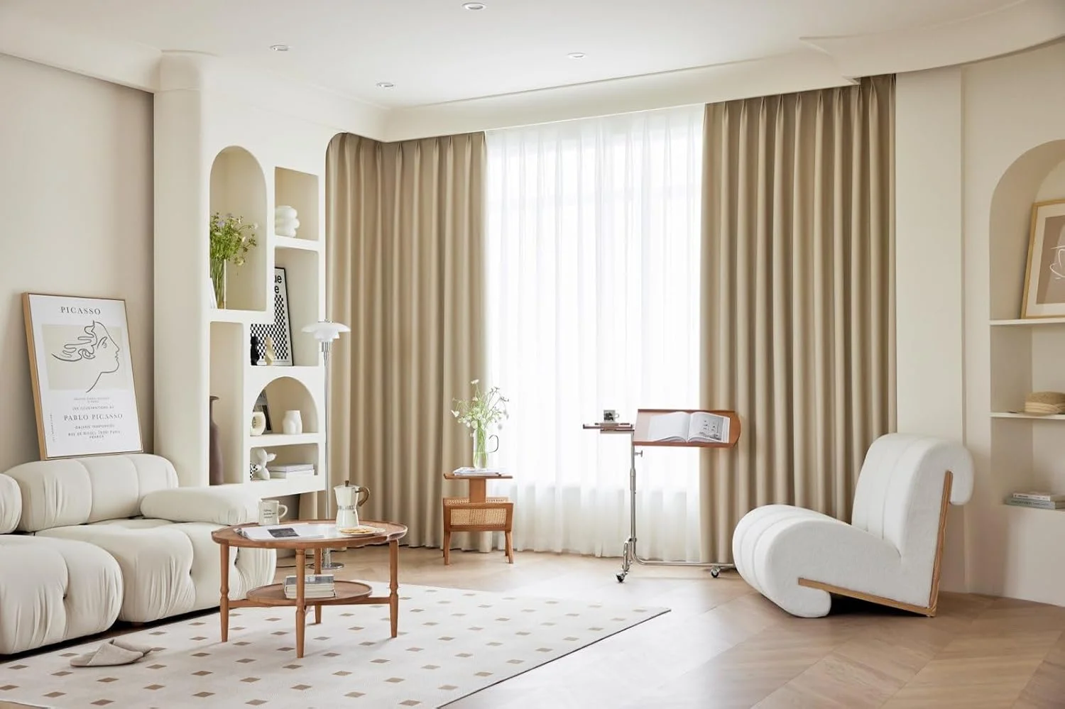 پنل های پرده سایه، پرده های خاموشی برای اتاق خواب، پرده های حرارتی با حلقه های فلزی، پرده های مسدود کننده نور و تاریک کننده اتاق، پرده های پنجره ای برای اتاق نشیمن (2 پنل، عرض 180 x طول 270، بژ)