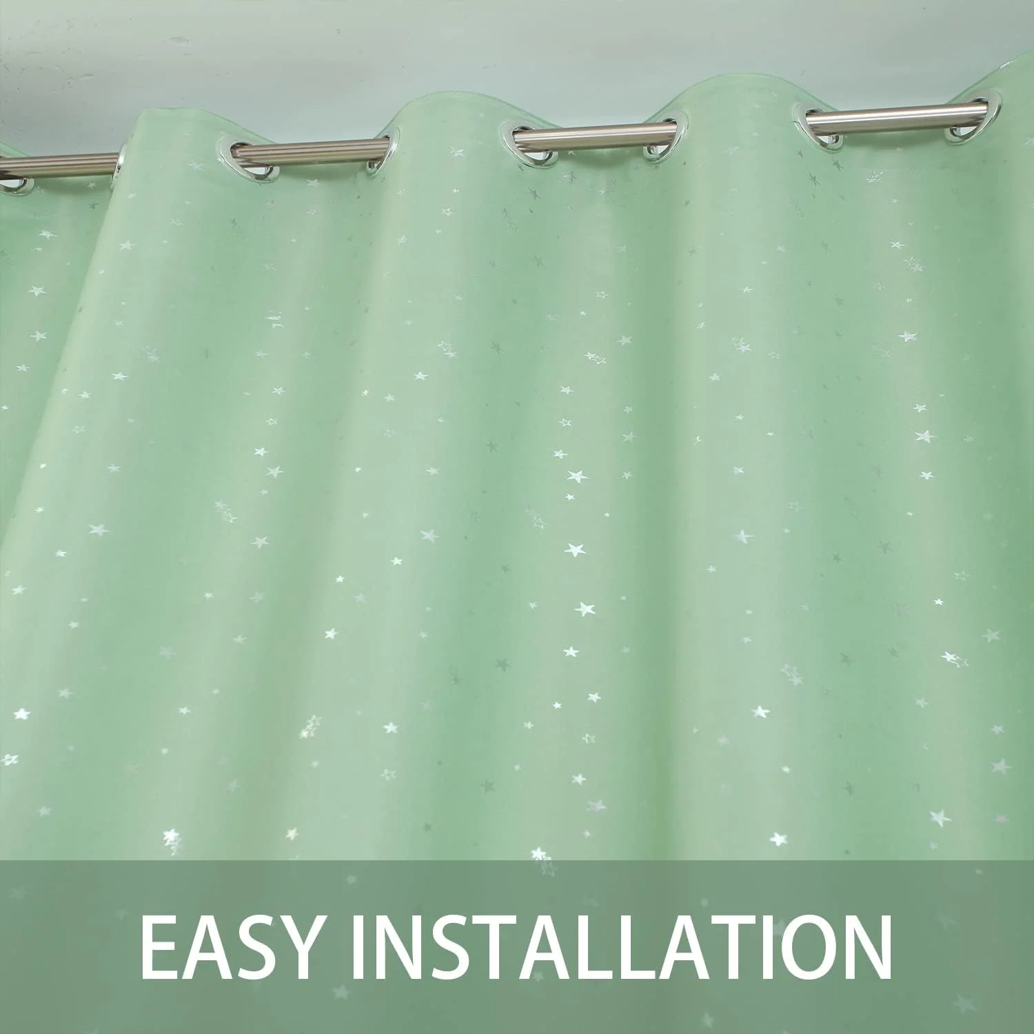 پرده های خاموشی کودکانه، 1 عدد پنل 100% ستاره ای با حلقه های فلزی، پرده های عایق حرارتی برای مسدود کردن نور، پرده های چاپی تیره کننده برای اتاق نشیمن اتاق خواب (200x270 سانتی متر، سبز)