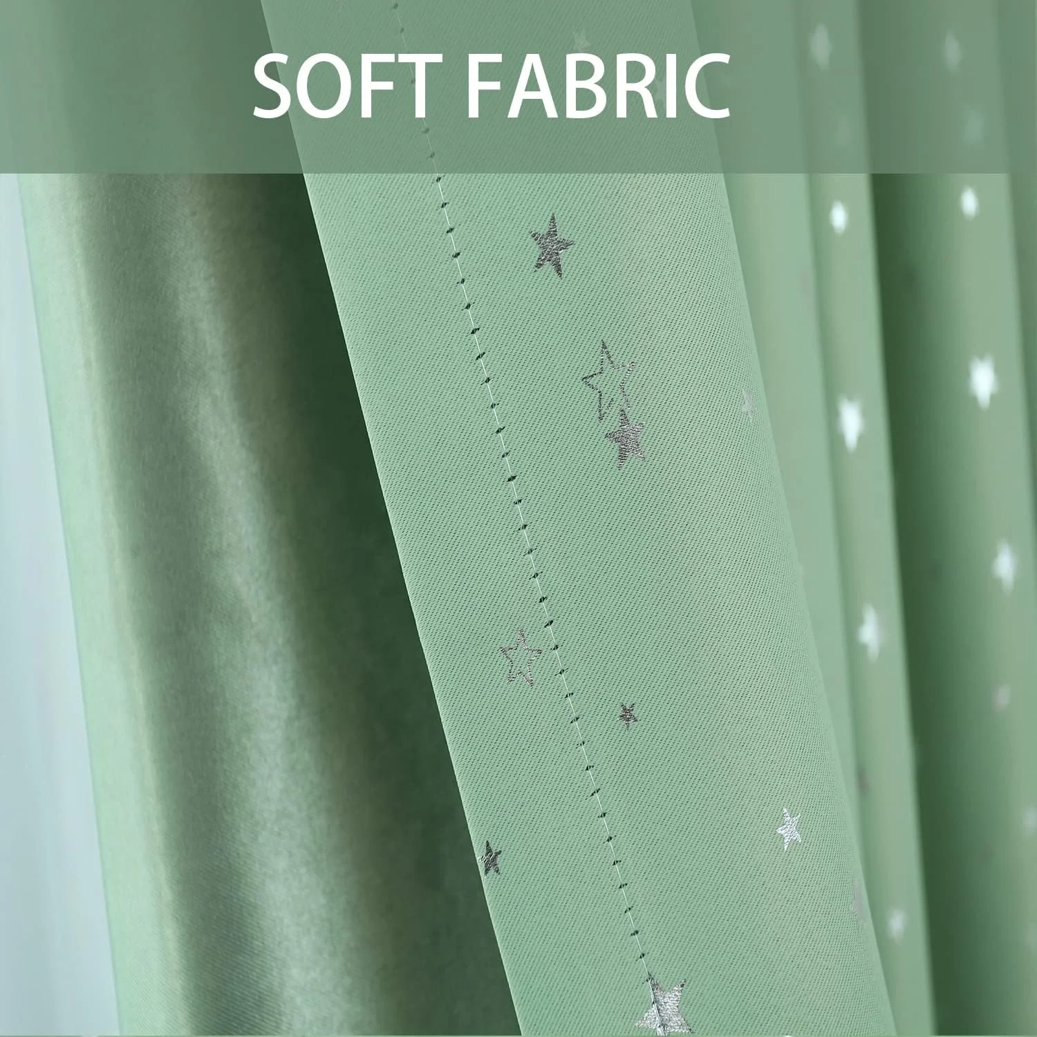 پرده های خاموشی کودکانه، 1 عدد پنل 100% ستاره ای با حلقه های فلزی، پرده های عایق حرارتی برای مسدود کردن نور، پرده های چاپی تیره کننده برای اتاق نشیمن اتاق خواب (200x270 سانتی متر، سبز)