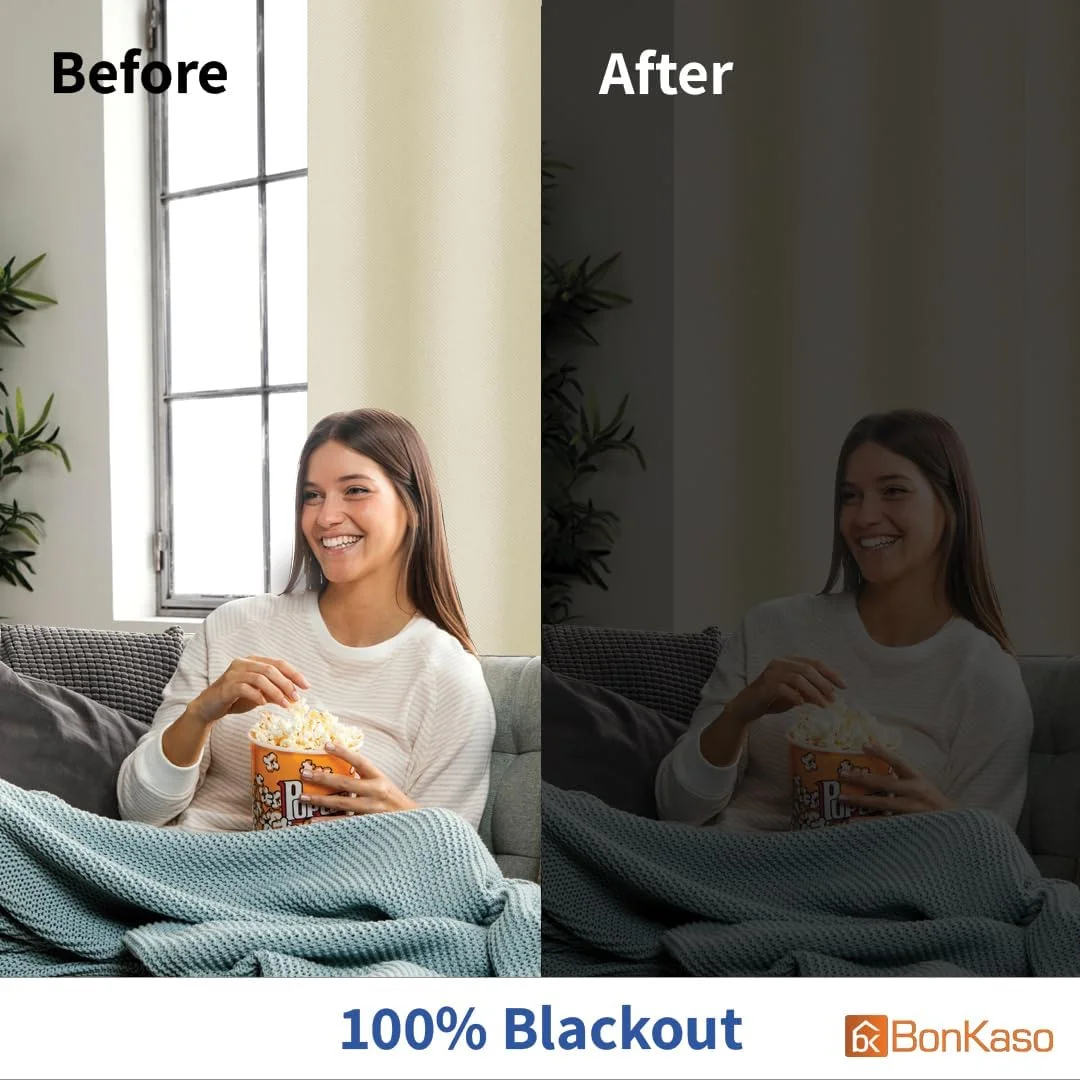 پرده های خاموشی Bonkaso برای اتاق خواب و اتاق نشیمن، پرده های حرارتی عایق کننده و مسدود کننده نور اتاق با حلقه های فلزی، پرده های مسدود کننده صدا و نور خورشید، مجموعه 2 عددی (180 طول x 132 عرض سانتی متر، بژ)