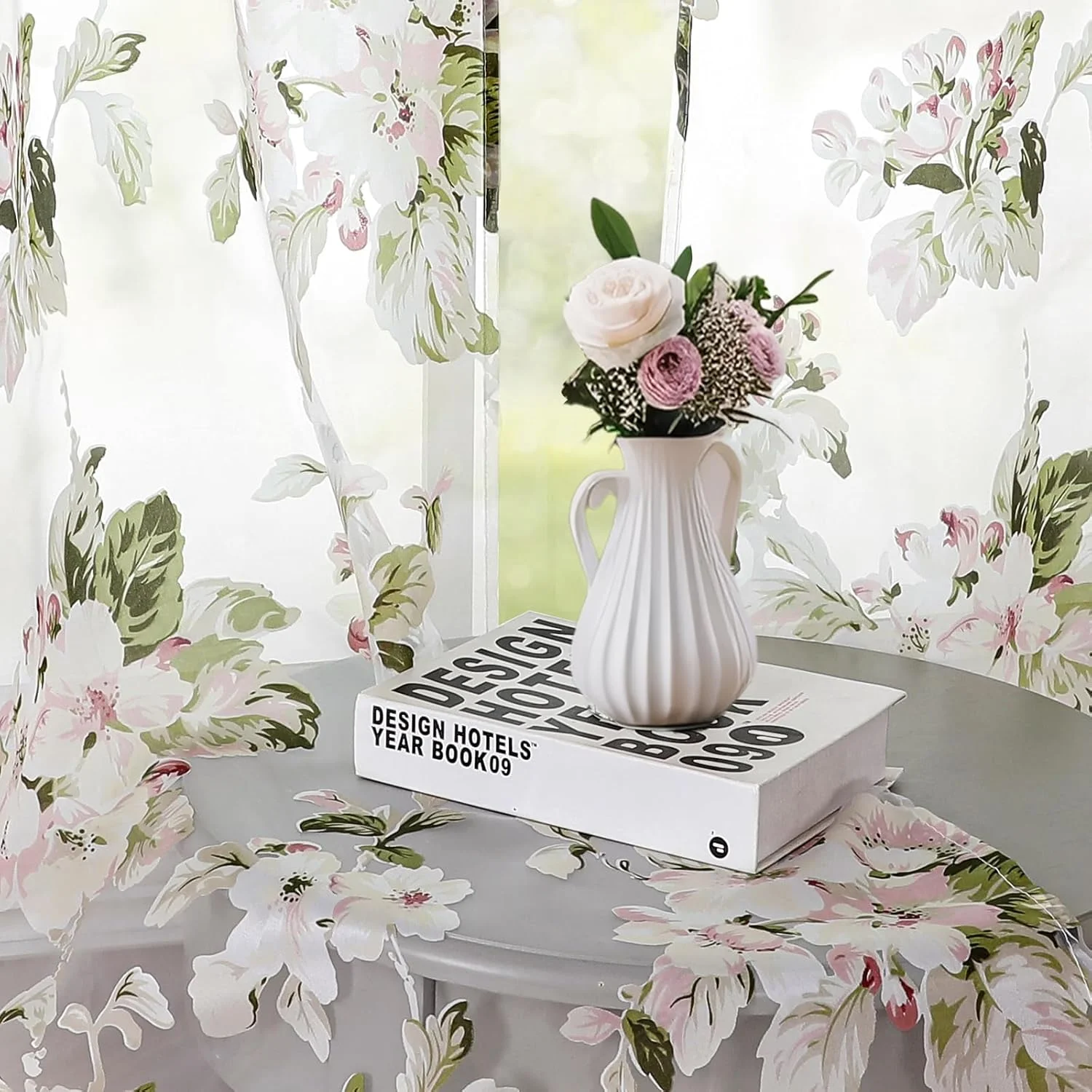 پرده های توری طرح گل BROSHAN، پرده های نازک گلدار صورتی زیبا با طرح برگ های سبز مریم گلی، ست پرده اتاق خواب 2 عددی، پنل های پرده توری گیاهی با جیب میله پرده های توری طرح گل BROSHAN، پرده های نازک گلدار صورتی زیبا با طرح برگ های سبز مریم گلی، ست پرده اتاق خواب 2 عددی، پنل های پرده توری گیاهی با جیب میله