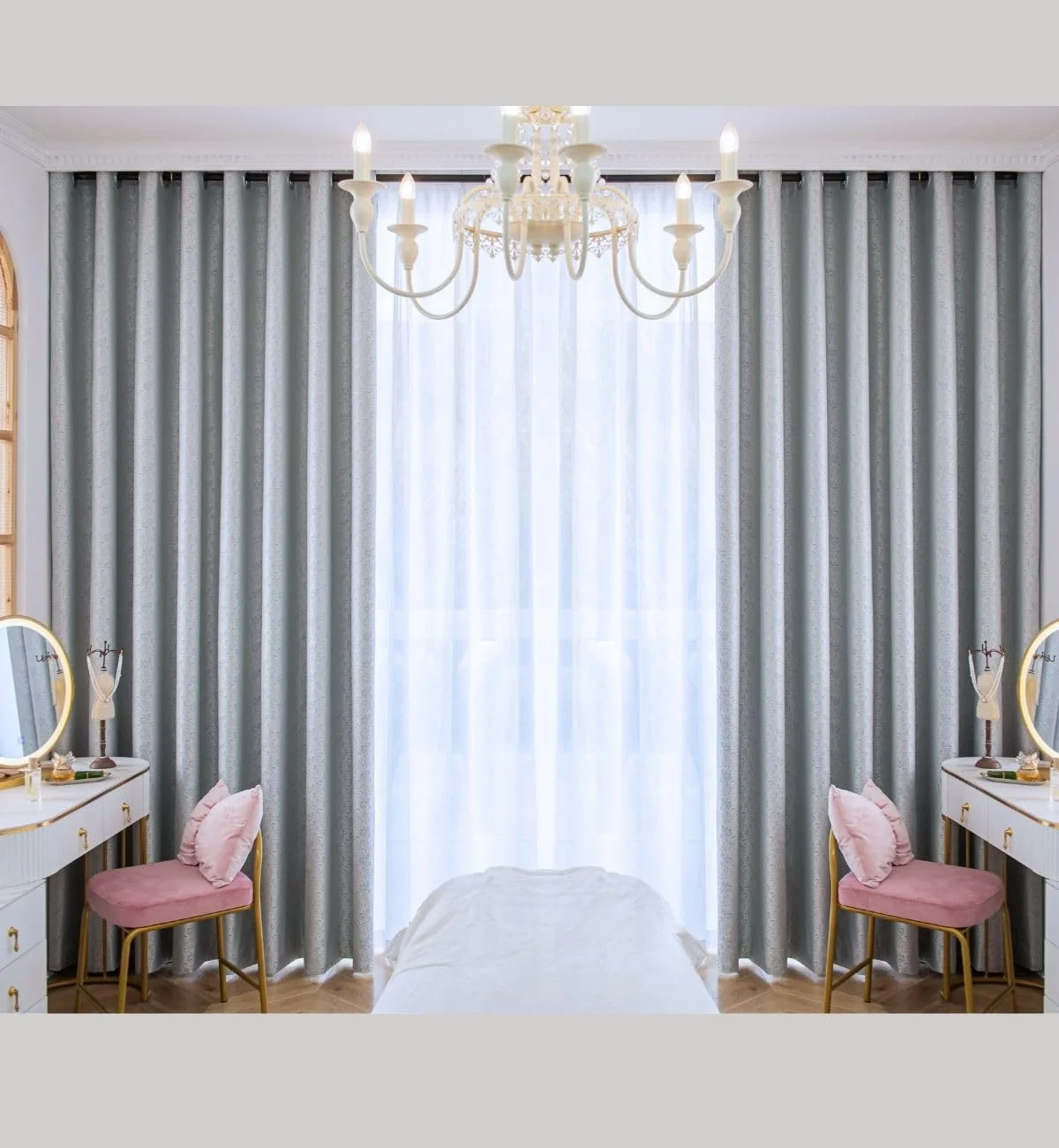 پرده های خاموشی اتاق خواب به سبک کرم، تاریک کننده اتاق و ایجاد فضای سینمایی، آبی L250xW135cm حلقه دار پرده های خاموشی اتاق خواب به سبک کرم، تاریک کننده اتاق و ایجاد فضای سینمایی، آبی L250xW135cm حلقه دار