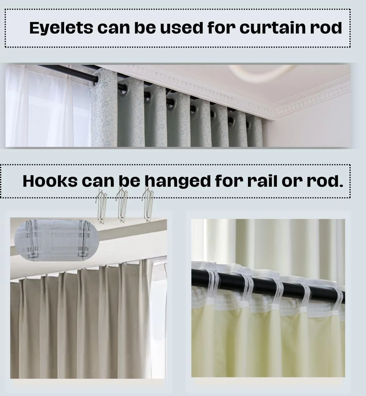 پرده های خاموشی اتاق خواب به سبک کرم، تاریک کننده اتاق و ایجاد فضای سینمایی، آبی L250xW135cm حلقه دار پرده های خاموشی اتاق خواب به سبک کرم، تاریک کننده اتاق و ایجاد فضای سینمایی، آبی L250xW135cm حلقه دار