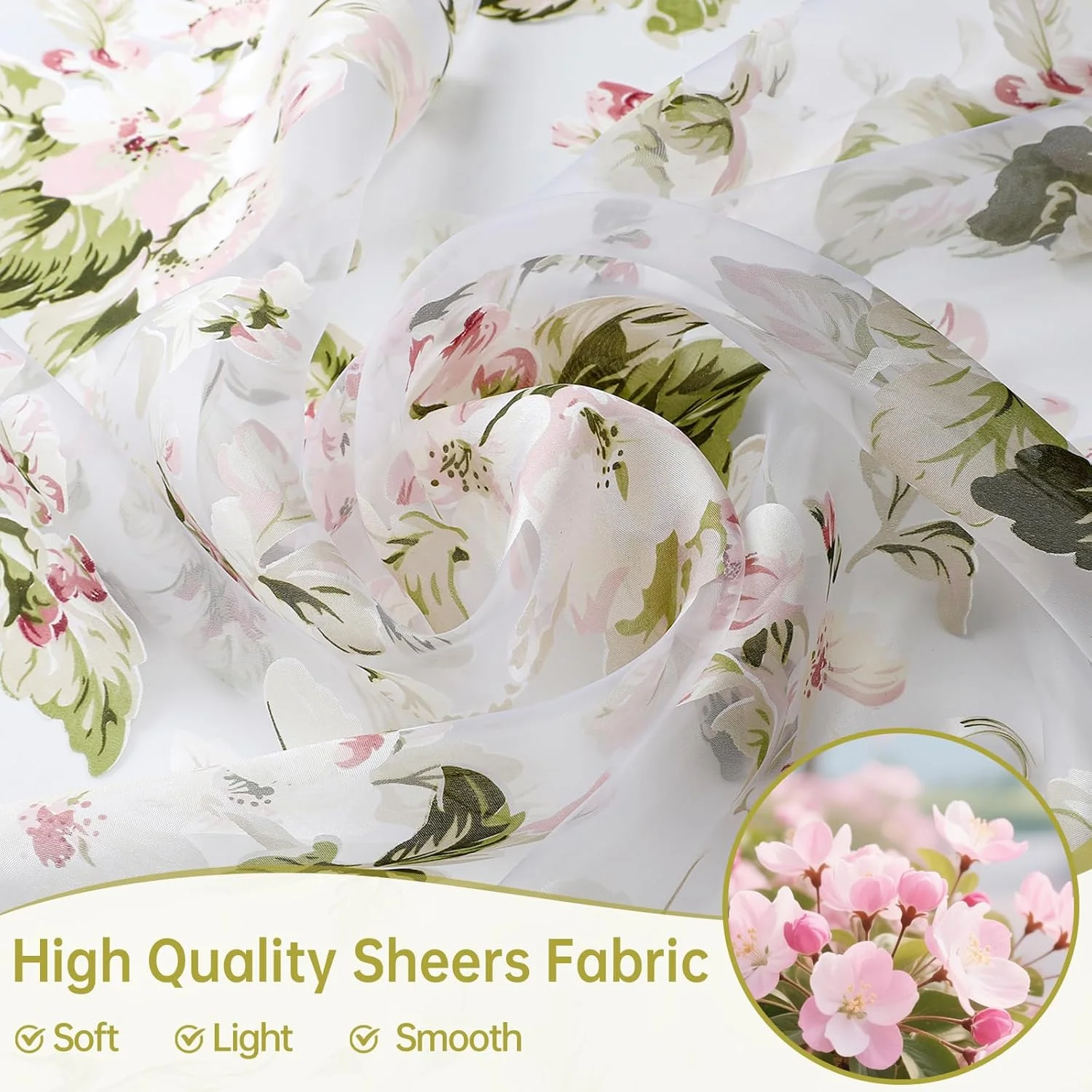 پرده های توری طرح گل BROSHAN، پرده های نازک گلدار صورتی زیبا با طرح برگ های سبز مریم گلی، ست پرده اتاق خواب 2 عددی، پنل های پرده توری گیاهی با جیب میله پرده های توری طرح گل BROSHAN، پرده های نازک گلدار صورتی زیبا با طرح برگ های سبز مریم گلی، ست پرده اتاق خواب 2 عددی، پنل های پرده توری گیاهی با جیب میله