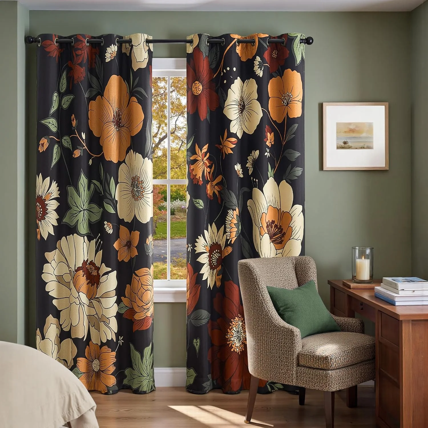 پرده های گلدار وینتیج JINCHAN برای اتاق خواب، پرده های خاموشی برای اتاق نشیمن، پرده های بافت دار کتانی تیره کننده با طرح گل، پرده های چاپی به طول 244 سانتی متر، مجموعه 2 پانل با حلقه پرده های گلدار وینتیج JINCHAN برای اتاق خواب، پرده های خاموشی برای اتاق نشیمن، پرده های بافت دار کتانی تیره کننده با طرح گل، پرده های چاپی به طول 244 سانتی متر، مجموعه 2 پانل با حلقه