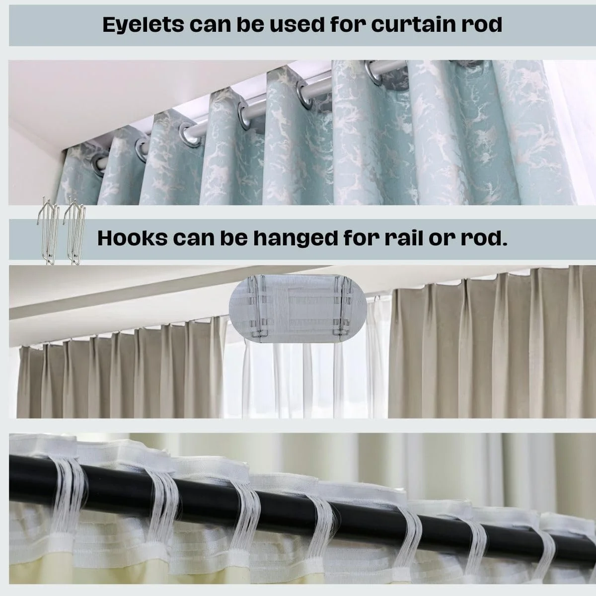 پرده های بلک اوت برای اتاق خواب و هتل 2 تکه، آبی، L270xW150cm، حلقه دار پرده های بلک اوت برای اتاق خواب و هتل 2 تکه، آبی، L270xW150cm، حلقه دار