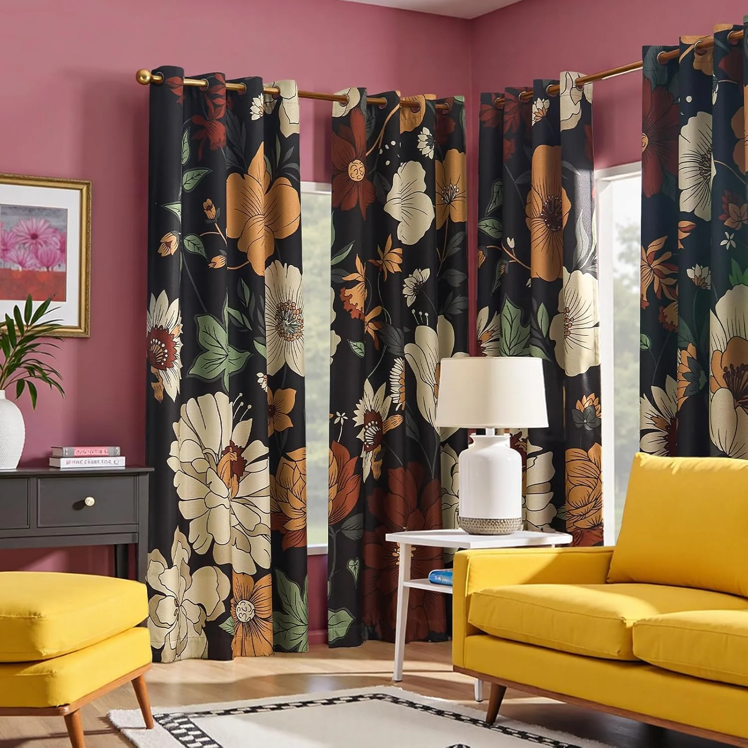 پرده های گلدار وینتیج JINCHAN برای اتاق خواب، پرده های خاموشی برای اتاق نشیمن، پرده های بافت دار کتانی تیره کننده با طرح گل، پرده های چاپی به طول 244 سانتی متر، مجموعه 2 پانل با حلقه پرده های گلدار وینتیج JINCHAN برای اتاق خواب، پرده های خاموشی برای اتاق نشیمن، پرده های بافت دار کتانی تیره کننده با طرح گل، پرده های چاپی به طول 244 سانتی متر، مجموعه 2 پانل با حلقه