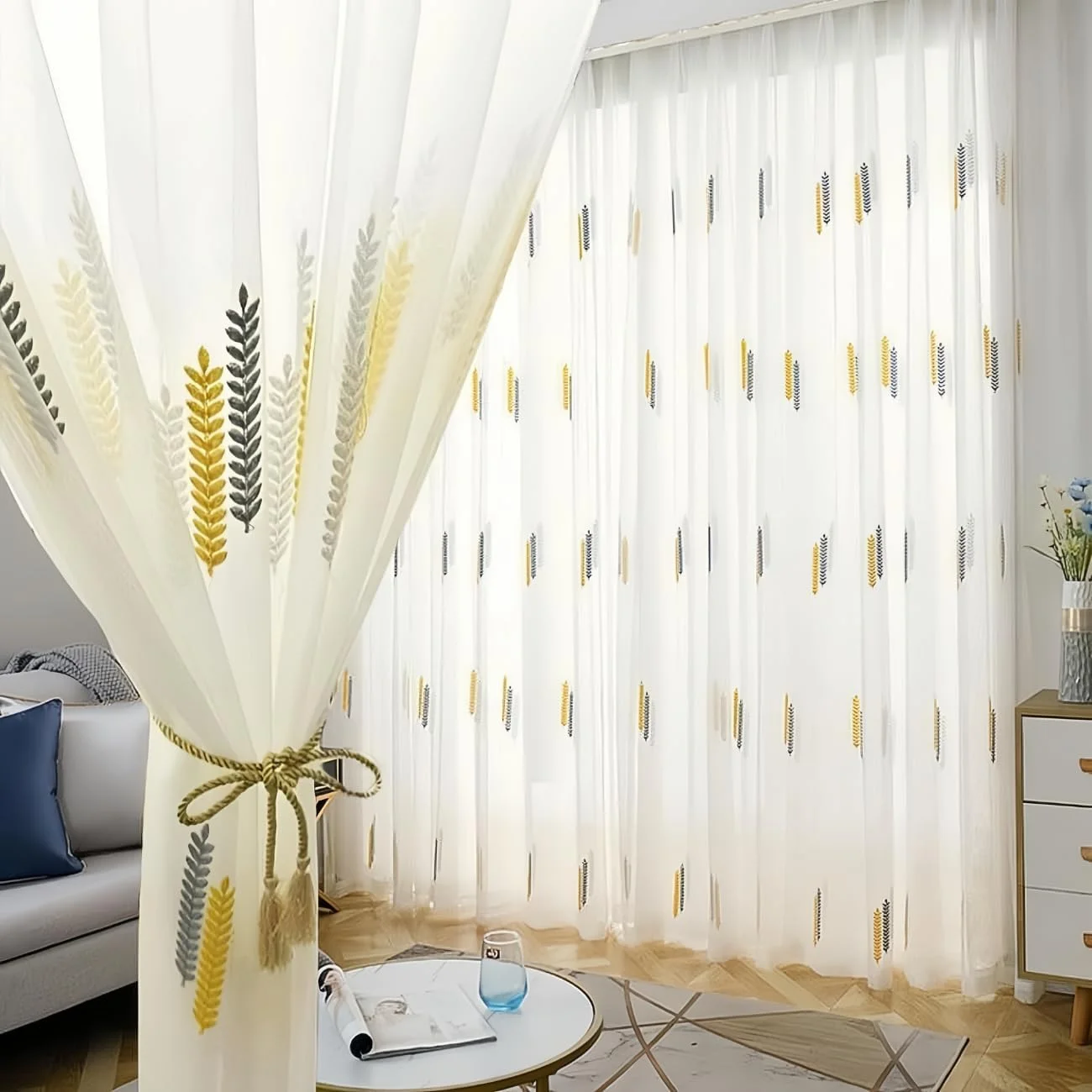 پرده حریر نرم و ظریف توری پنجره 2 پنل، چند رنگ، L270xW300 سانتی متر، پانچ
