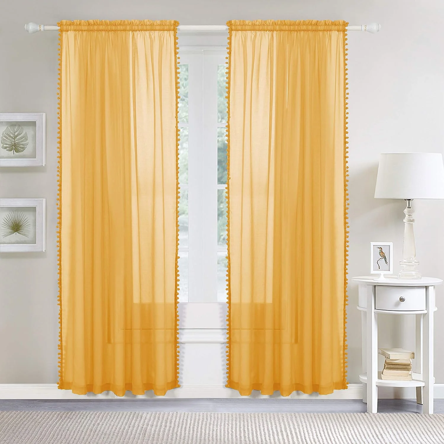 پرده های حریر نیمه شفاف با منگوله های پوم پوم Elegant Comfort - ست 2 پنل - دارای جیب میله 2 اینچی - پرده های حریر یکدست برای اتاق نشیمن، اتاق خواب، عرض 152 X طول 213 سانتی متر، زرد نئونی پرده های حریر نیمه شفاف با منگوله های پوم پوم Elegant Comfort - ست 2 پنل - دارای جیب میله 2 اینچی - پرده های حریر یکدست برای اتاق نشیمن، اتاق خواب، عرض 152 X طول 213 سانتی متر، زرد نئونی