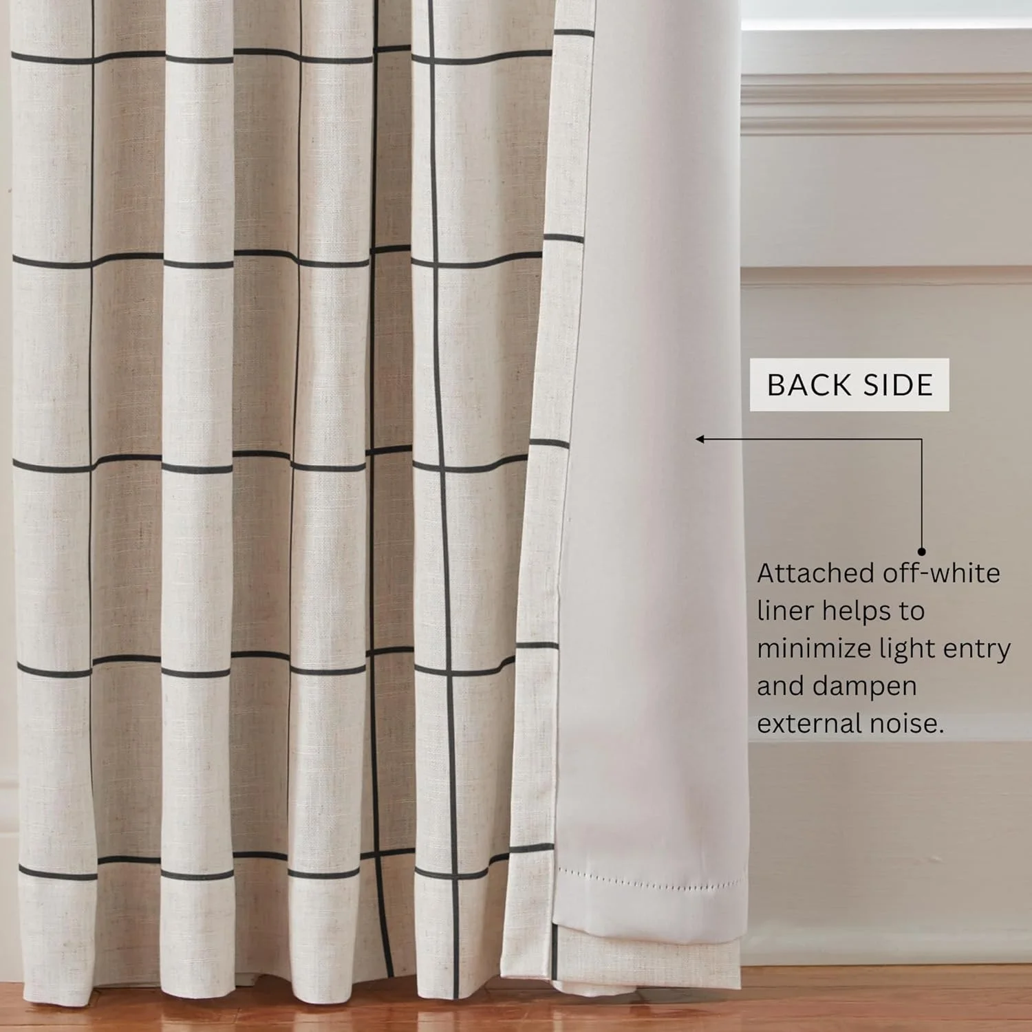 Elrene Home Fashions Brighton Windowpane Plaid Blackout Window Curtain, Living Room and Bedroom Drape with Rod Pocket Tabs, 52" x 95", Black, 1 Panel Elrene Home Fashions Brighton Windowpane Plaid Blackout Window Curtain, Living Room and Bedroom Drape with Rod Pocket Tabs, 52" x 95", Black, 1 Panel
