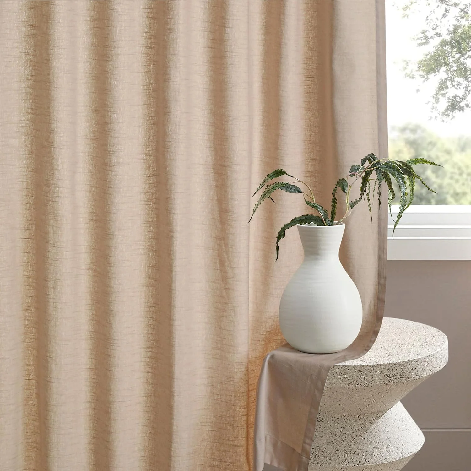 ست پرده دو تکه امیننس هوم 135x244 سانتی متر - بژ، طول 8 فوت، 100% پنبه، پارچه بافت دار، مقاوم در برابر محو شدن، پیش شسته شده، زبانه های پشتی مخفی، پوشش کامل، تاریک کننده اتاق، سبک پلیسه دار. ست پرده دو تکه امیننس هوم 135x244 سانتی متر - بژ، طول 8 فوت، 100% پنبه، پارچه بافت دار، مقاوم در برابر محو شدن، پیش شسته شده، زبانه های پشتی مخفی، پوشش کامل، تاریک کننده اتاق، سبک پلیسه دار.