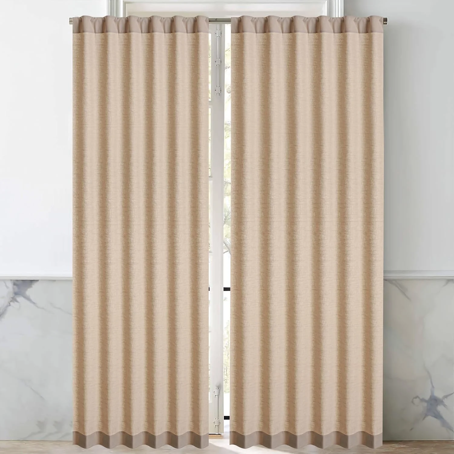 ست پرده دو تکه امیننس هوم 135x244 سانتی متر - بژ، طول 8 فوت، 100% پنبه، پارچه بافت دار، مقاوم در برابر محو شدن، پیش شسته شده، زبانه های پشتی مخفی، پوشش کامل، تاریک کننده اتاق، سبک پلیسه دار. ست پرده دو تکه امیننس هوم 135x244 سانتی متر - بژ، طول 8 فوت، 100% پنبه، پارچه بافت دار، مقاوم در برابر محو شدن، پیش شسته شده، زبانه های پشتی مخفی، پوشش کامل، تاریک کننده اتاق، سبک پلیسه دار.