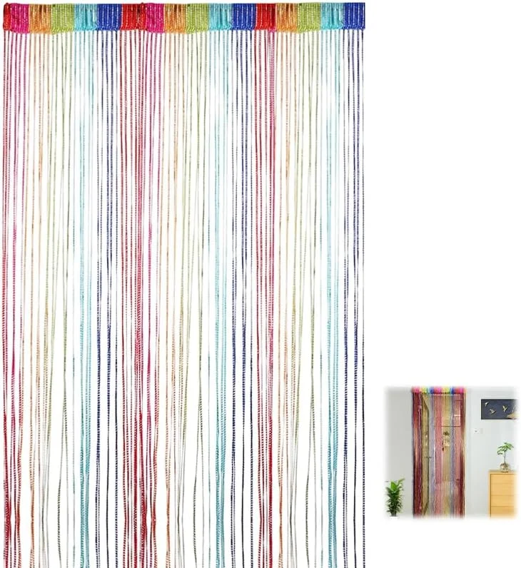 پرده رشته ای منگوله دار HASTHIP®، پرده حاشیه ای تزئینی رنگارنگ، پرده منگوله دار بوهو، تزئینات رویداد و منزل، نصب آسان، برای ورودی در، پنجره، اتاق خواب، 1 متر در 2 متر