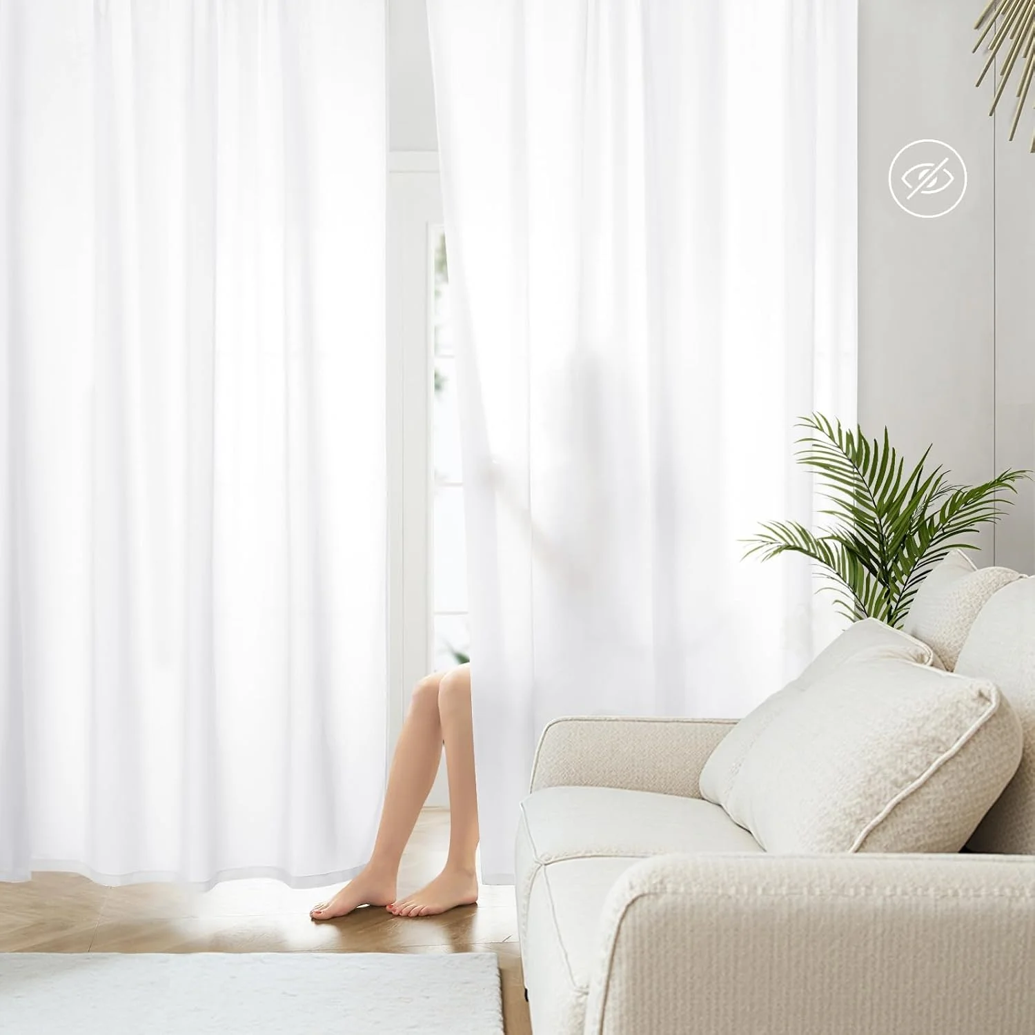 پرده‌های حریر سفید غیرشفاف HOMEIDEAS برای حفظ حریم خصوصی، 52 در 63 اینچ، 2 پنل پرده‌های حریر تصفیه کننده نور، مناسب اتاق خواب و اتاق نشیمن