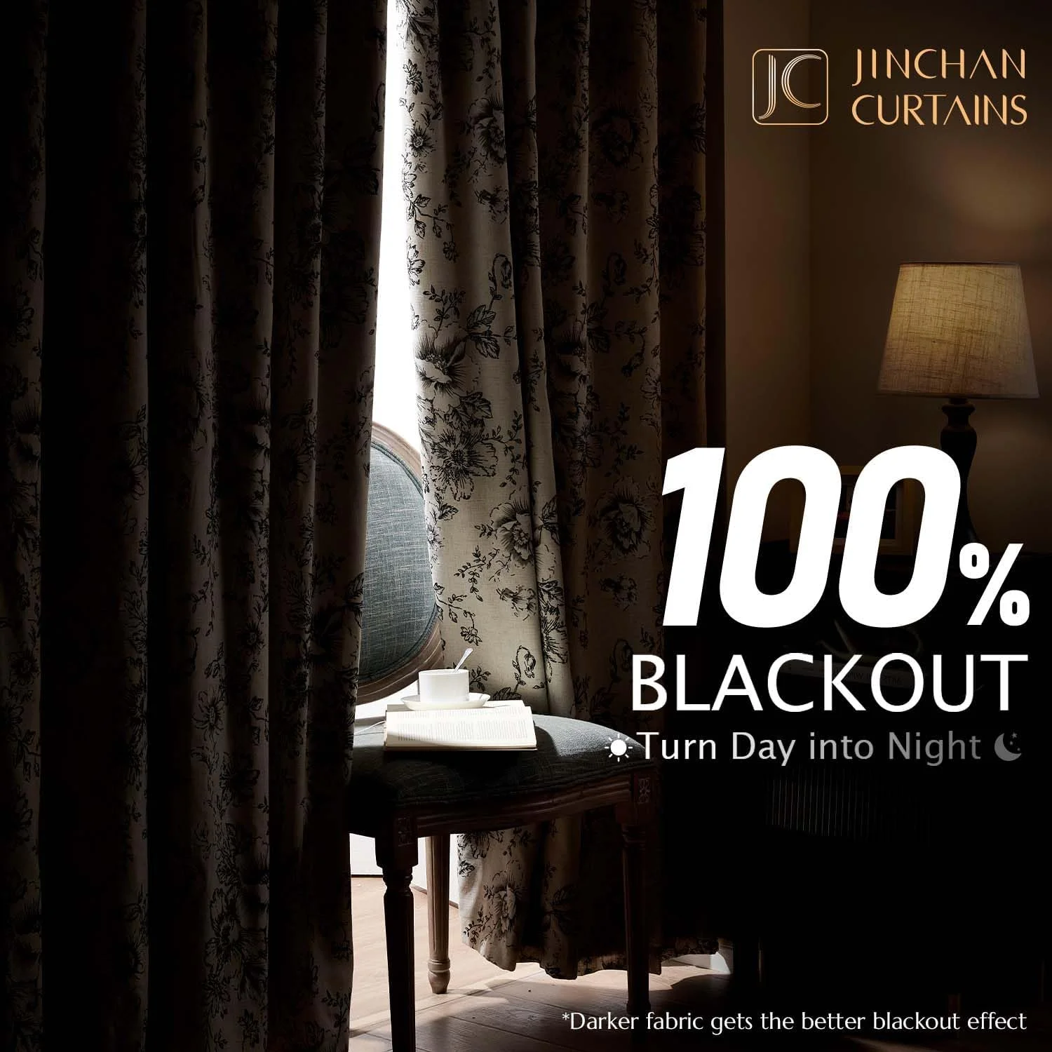 پرده های ترکیبی کتان مسدود کننده نور JINCHAN، پرده گلدار برای اتاق نشیمن، طول 244 سانتی متر، پرده چاپی مشکی با پرده های مسدود کننده نور آستر دار برای اتاق خواب، ست پرده های خانه روستایی، 2 عدد