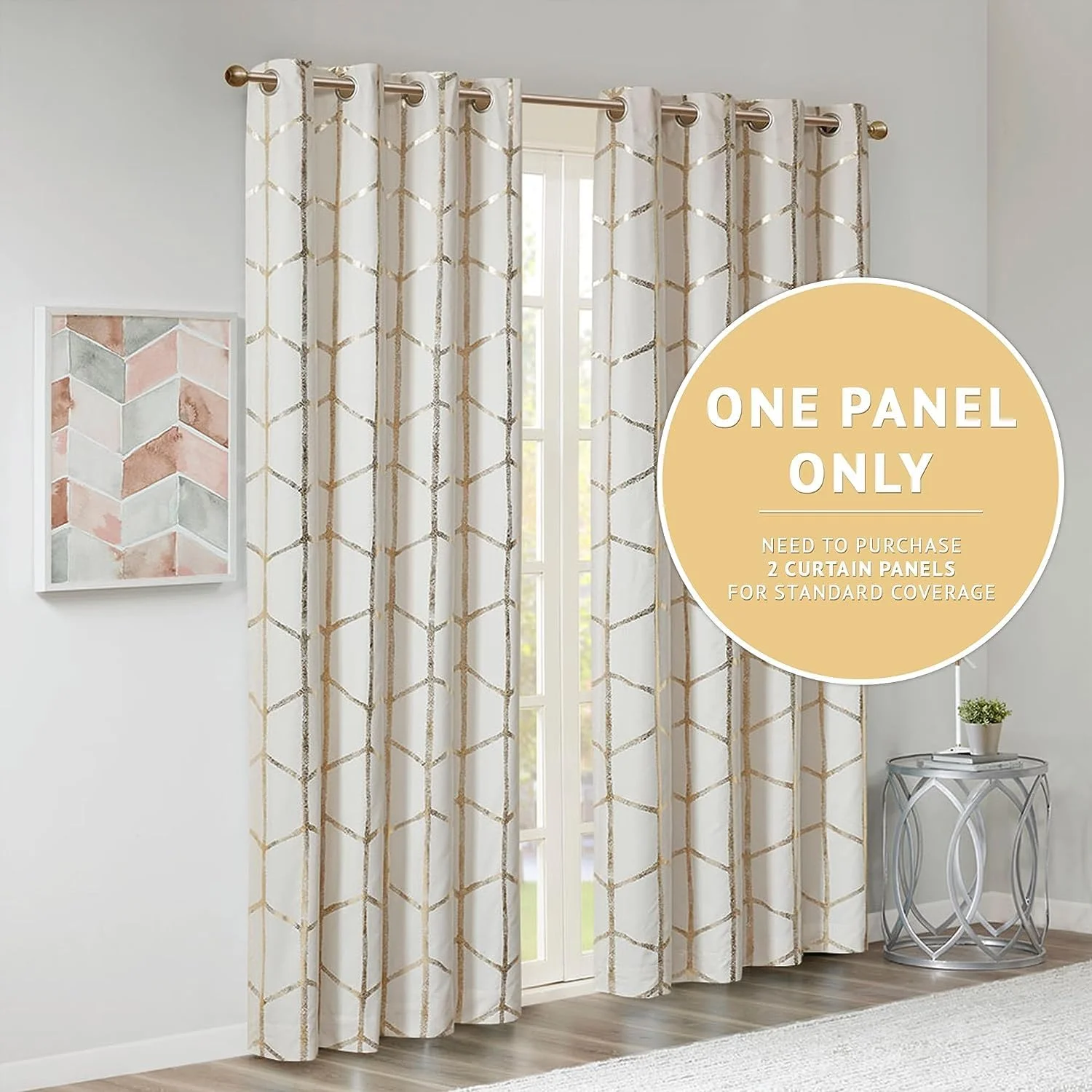 پنل پرده تکی طرحدار متالیک خاموشی کامل Intelligent Design Raina با حلقه، عایق حرارتی و مسدود کننده نور برای اتاق خواب، اتاق نشیمن و خوابگاه، 50x84، عاجی/طلایی 1 عدد پنل پرده تکی طرحدار متالیک خاموشی کامل Intelligent Design Raina با حلقه، عایق حرارتی و مسدود کننده نور برای اتاق خواب، اتاق نشیمن و خوابگاه، 50x84، عاجی/طلایی 1 عدد